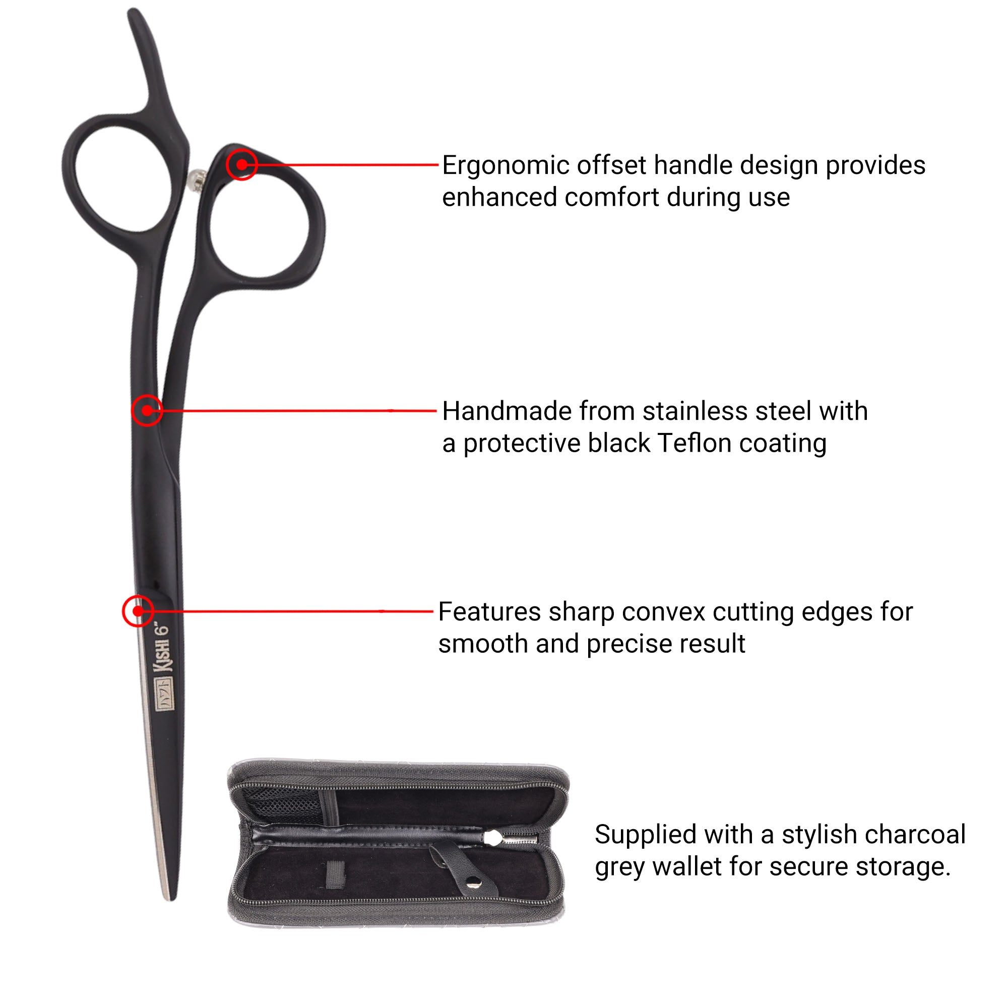 Haito - Kishi Offset Scissors Black 6 Inch (16cm)