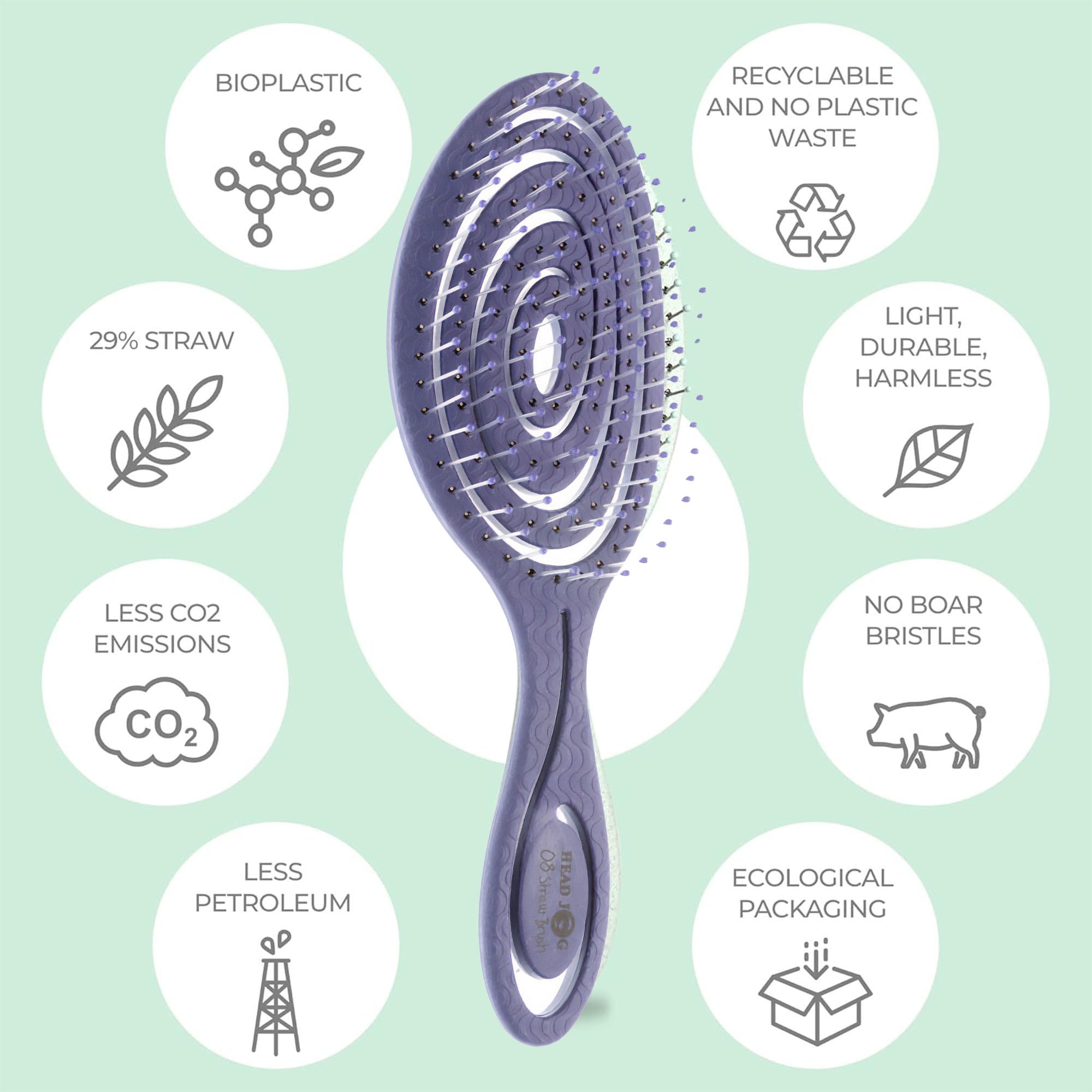 Head Jog - Detangler Straw Brush Berry 22.5cm