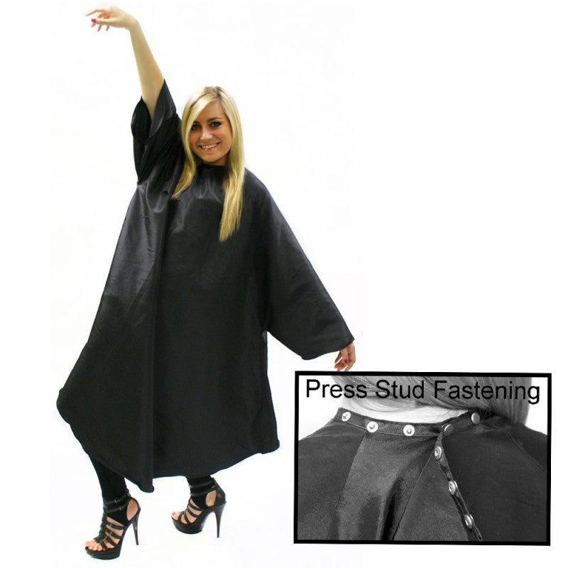 Hair Tools - Barber Hairdressing Hair Cutting Sleeved Gown Black With Poppers