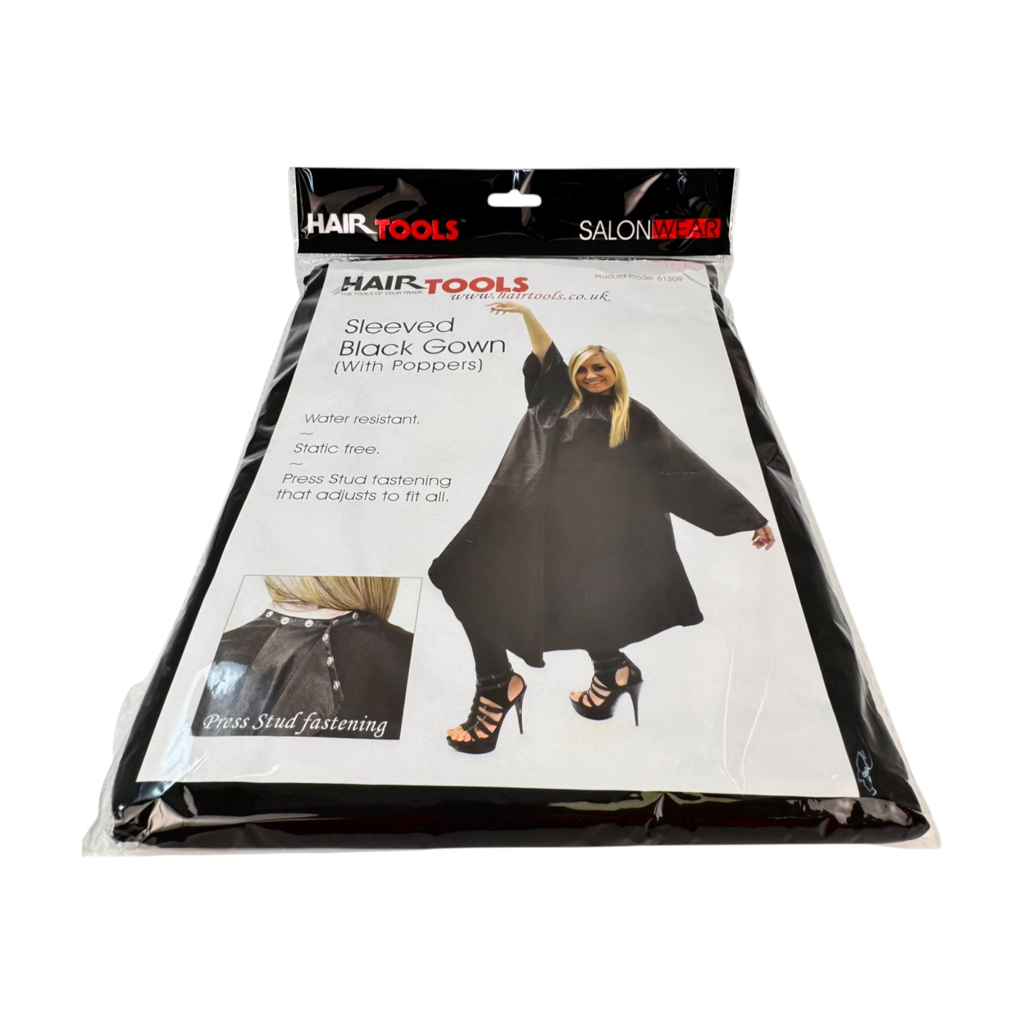 Hair Tools - Barber Hairdressing Hair Cutting Sleeved Gown Black With Poppers