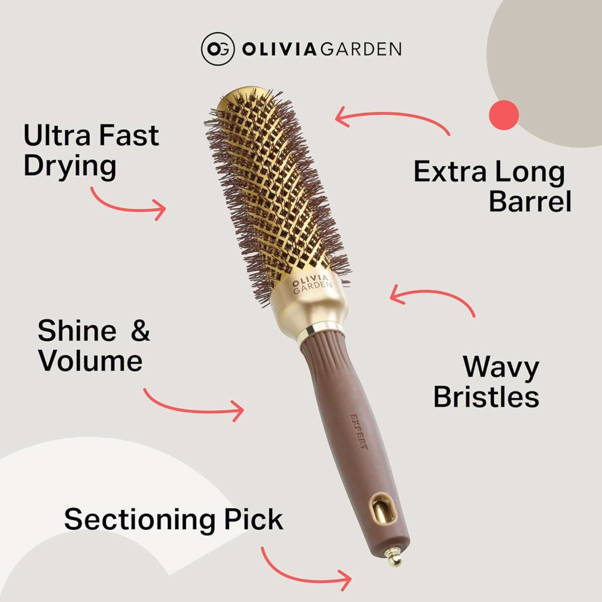 Olivia Garden - Expert Blowout Shine Wavy Bristles Gold & Brown 35mm