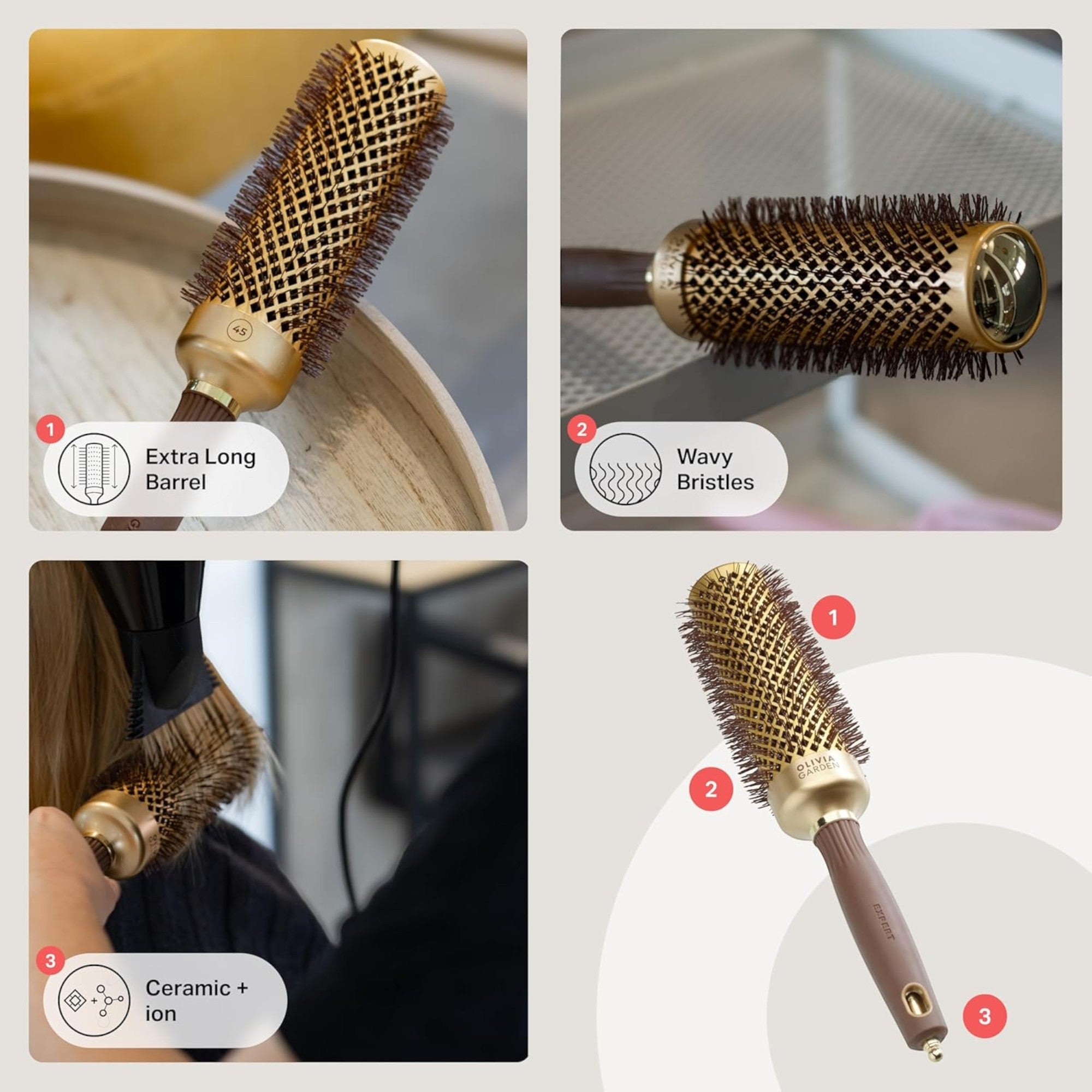 Olivia Garden - Expert Blowout Shine Wavy Bristles Gold & Brown 45mm