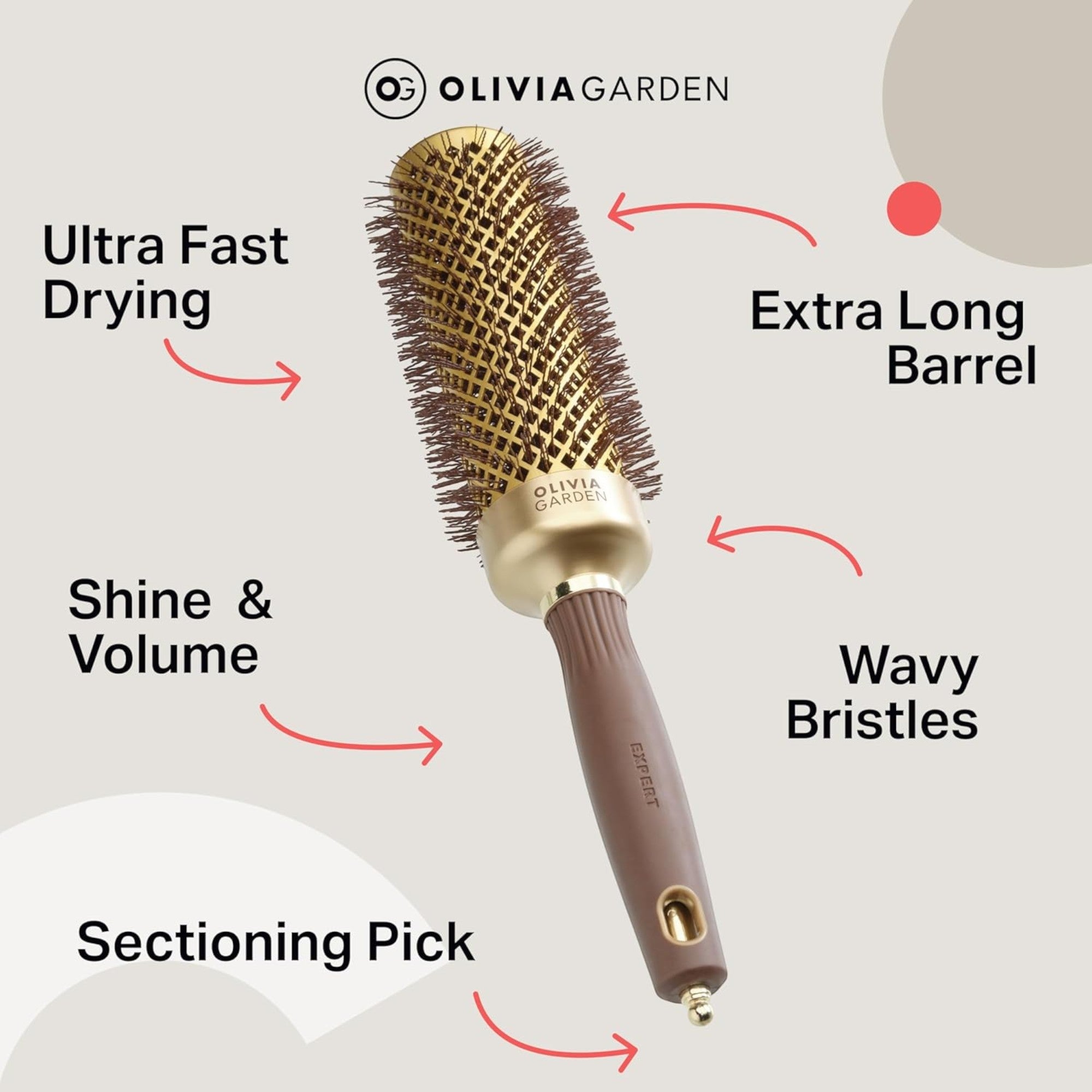 Olivia Garden - Expert Blowout Shine Wavy Bristles Gold & Brown 45mm