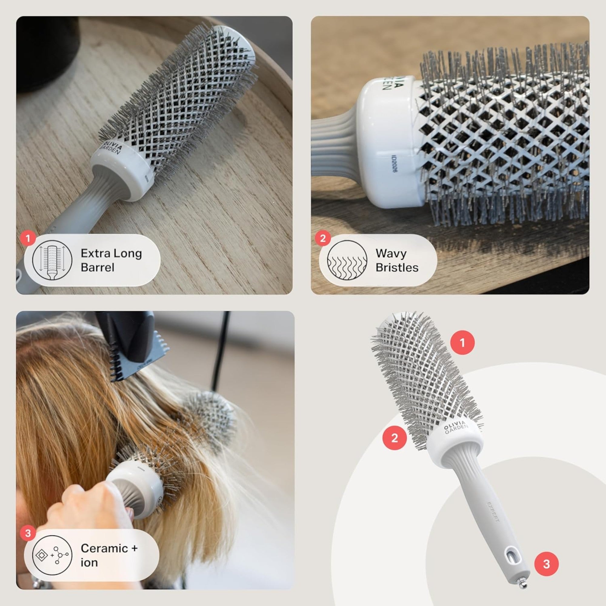 Olivia Garden - Expert Blowout Speed Wavy Bristles White & Grey 45mm