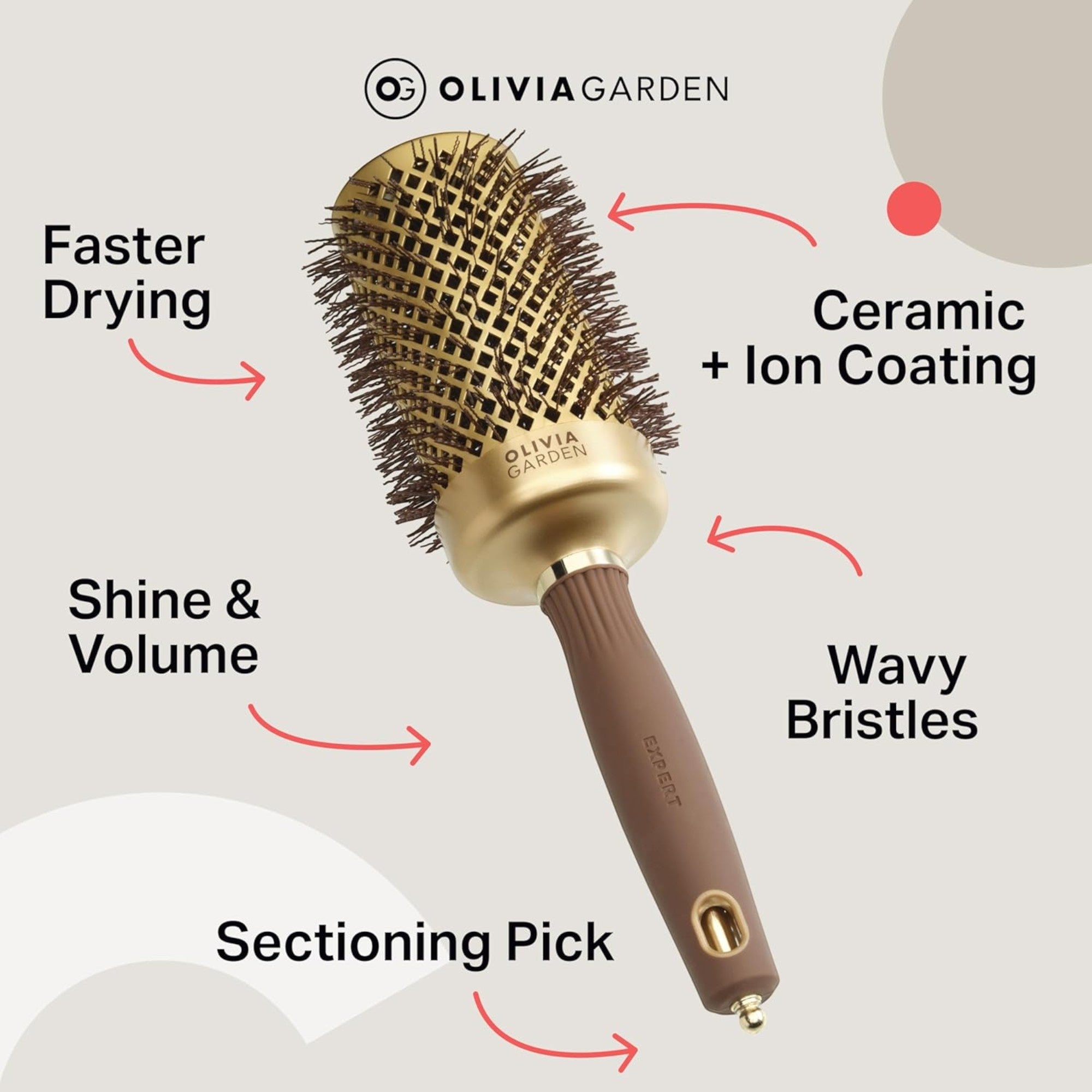Olivia Garden - Expert Blowout Shine Wavy Bristles Gold & Brown 55mm
