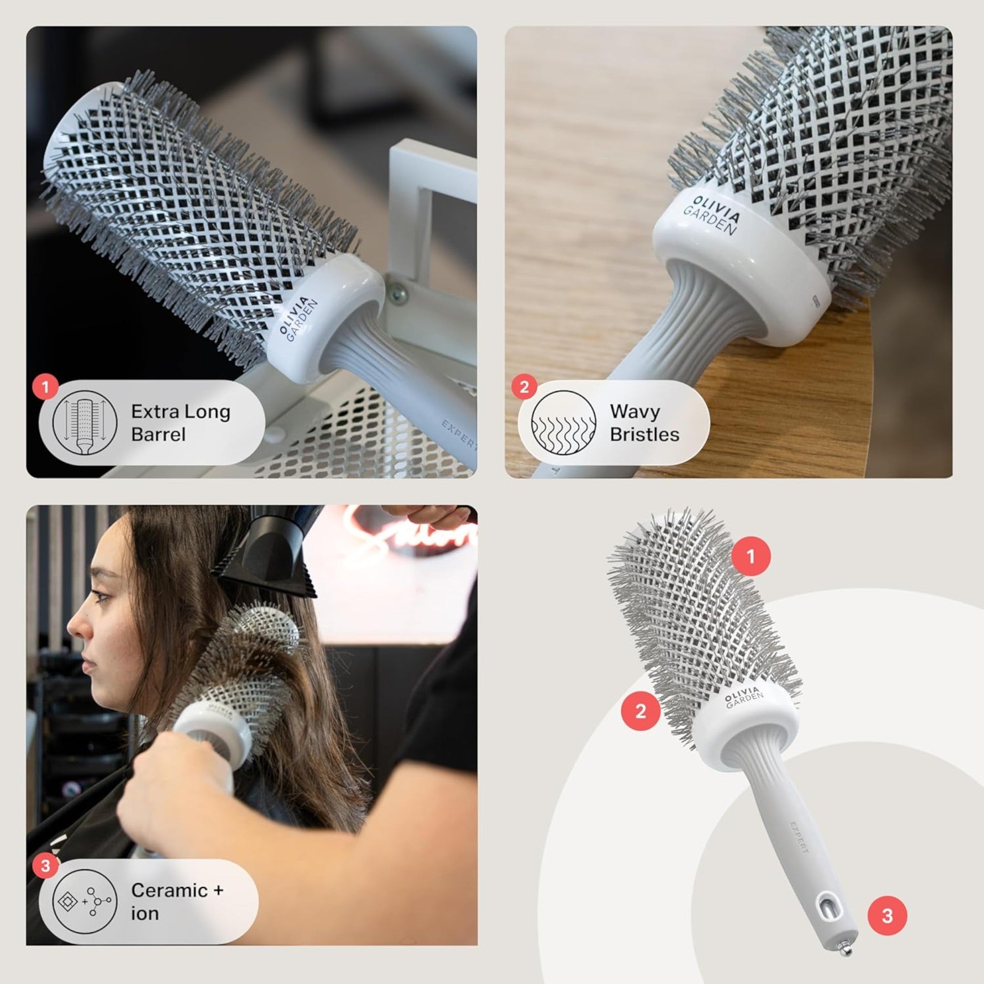 Olivia Garden - Expert Blowout Speed Wavy Bristles White & Grey 55mm