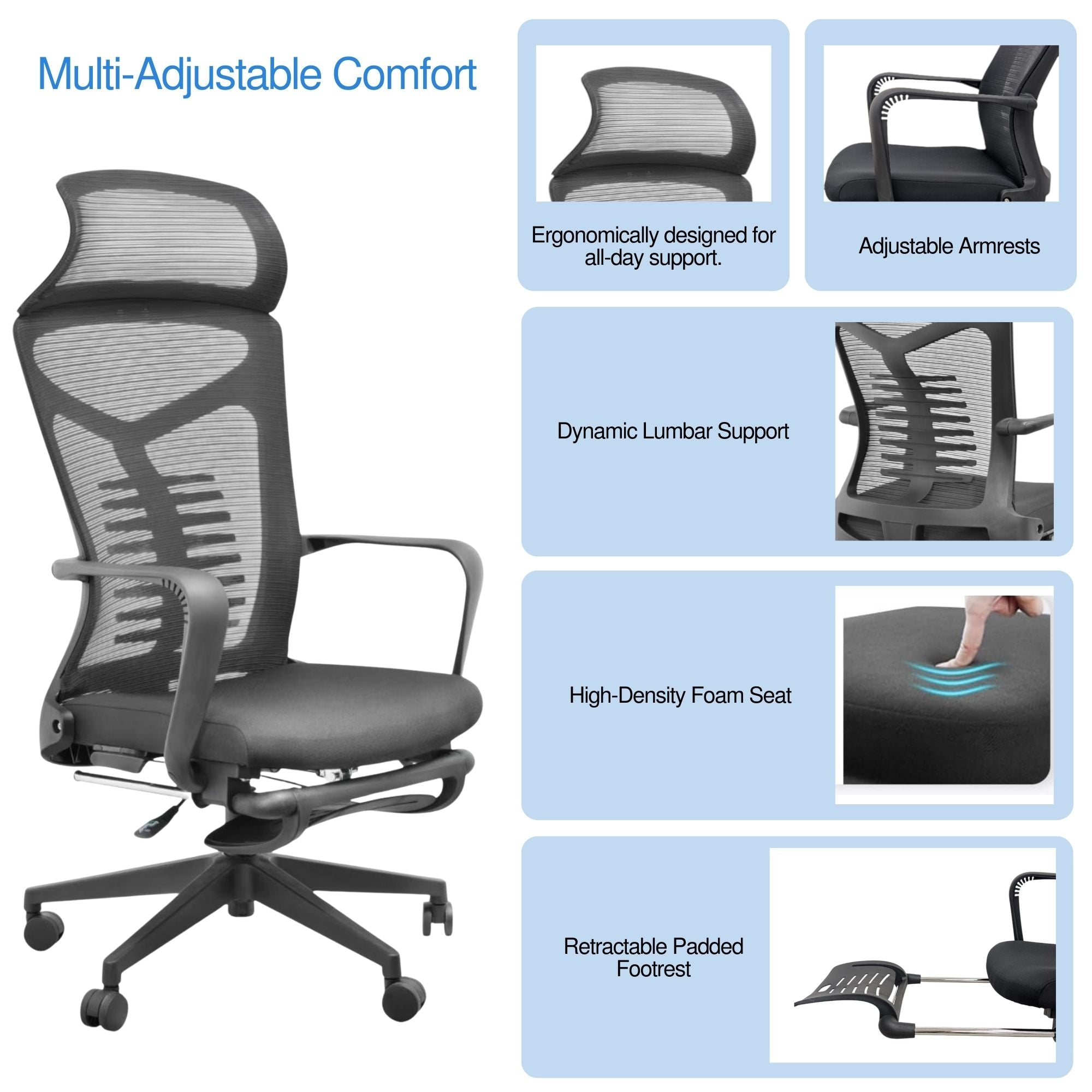Eson - Ergonomic Swivel Chair with Lumbar Support & Footrest
