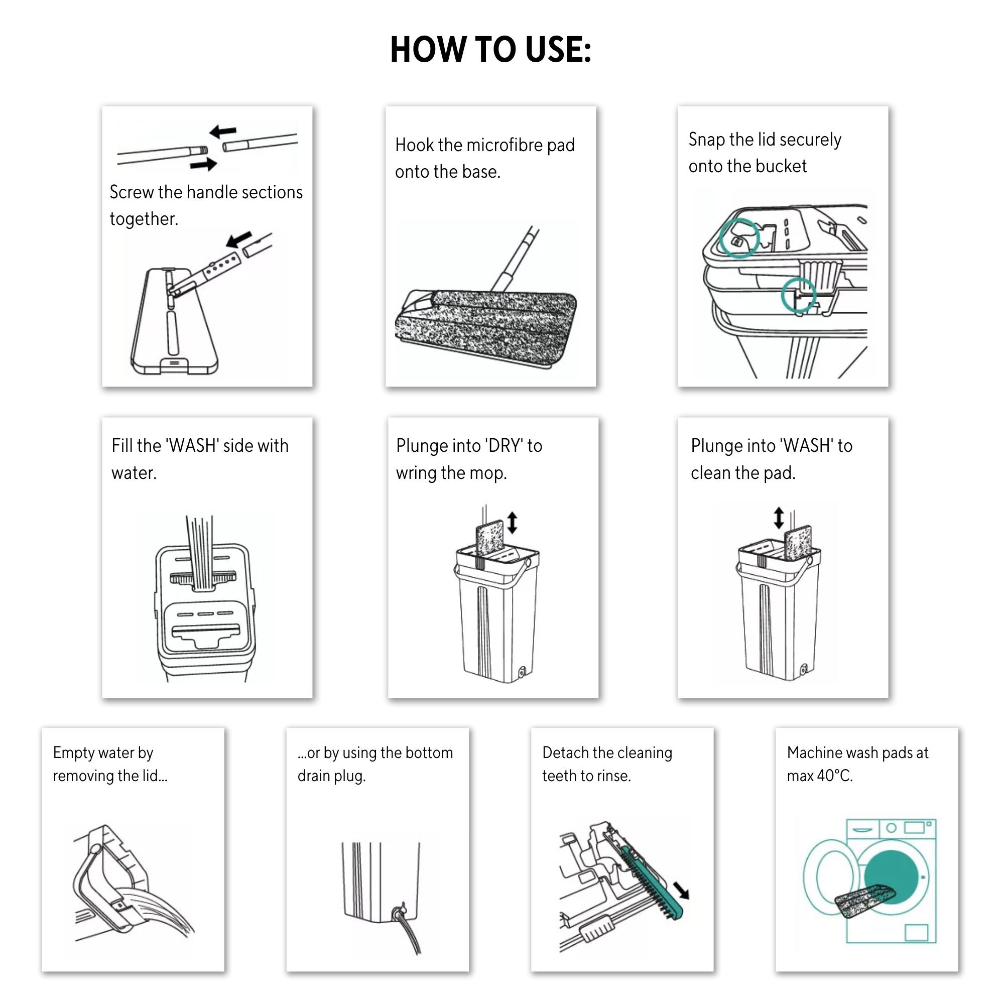 Scratch - Dual-Chamber Mop & Bucket System with 3 Washable Microfibre