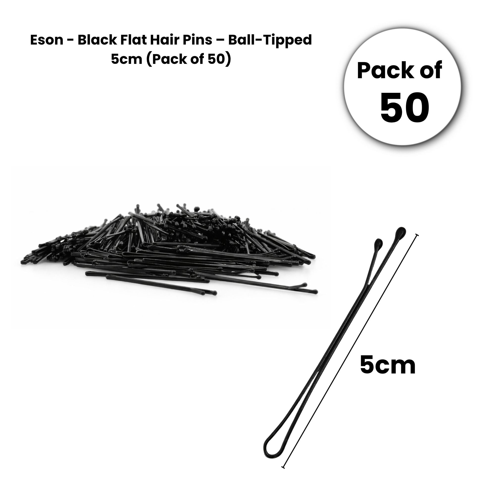 Eson - Black Flat Hair Pins – Ball-Tipped 5cm