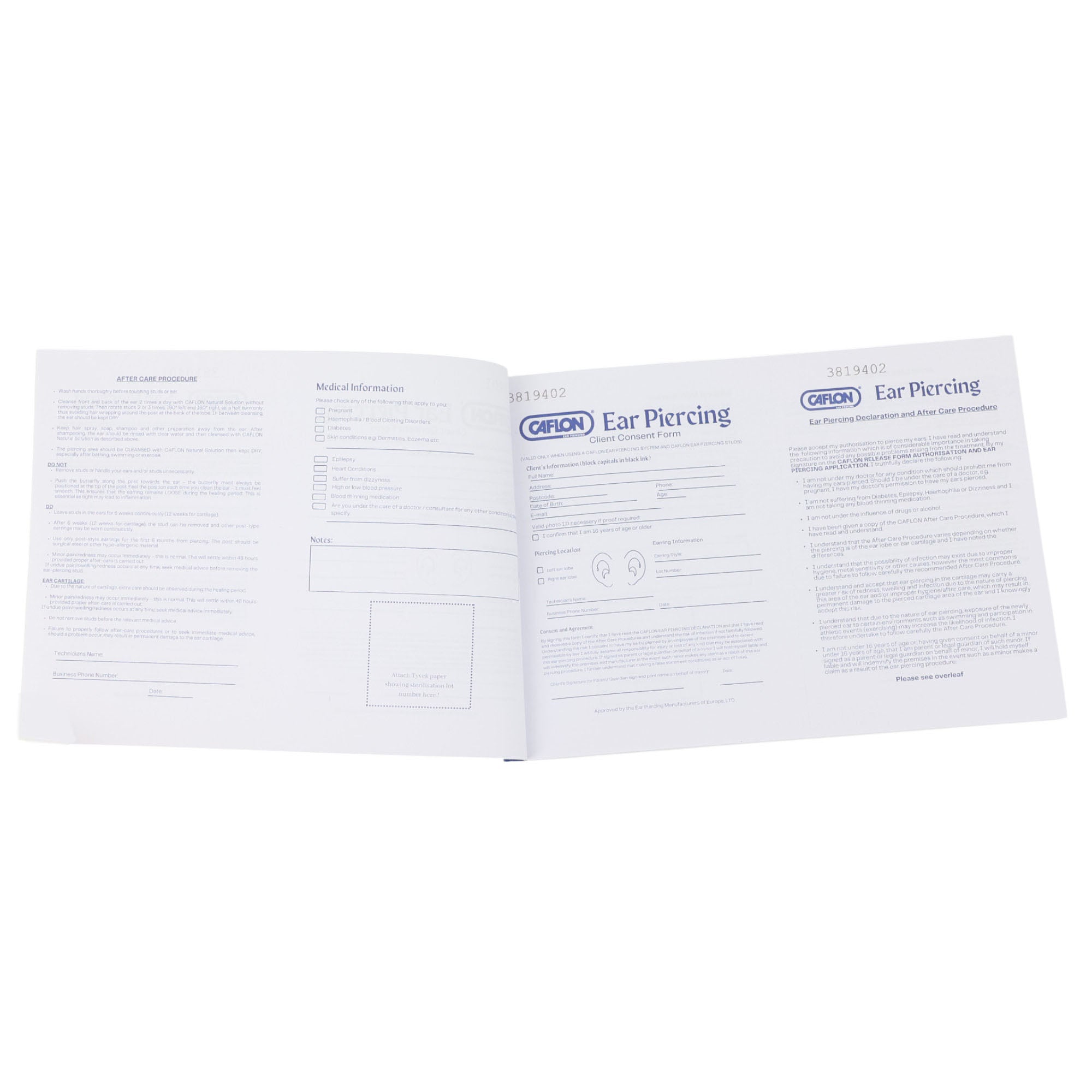 Caflon - Ear Piercing Registration Book
