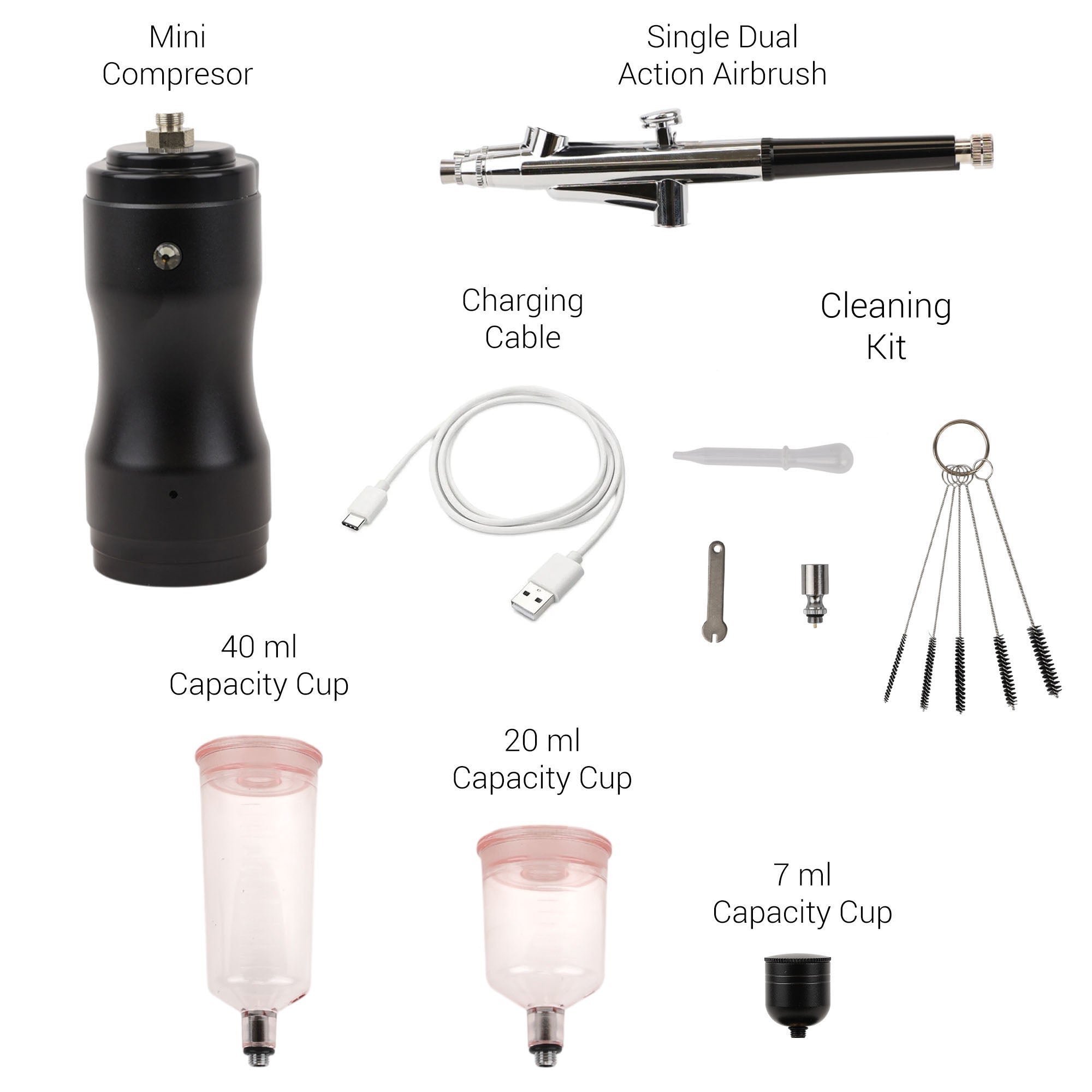 Eson - Cordless Airbrush Kit Portable Mini Airbrush Gun with Compressor Black