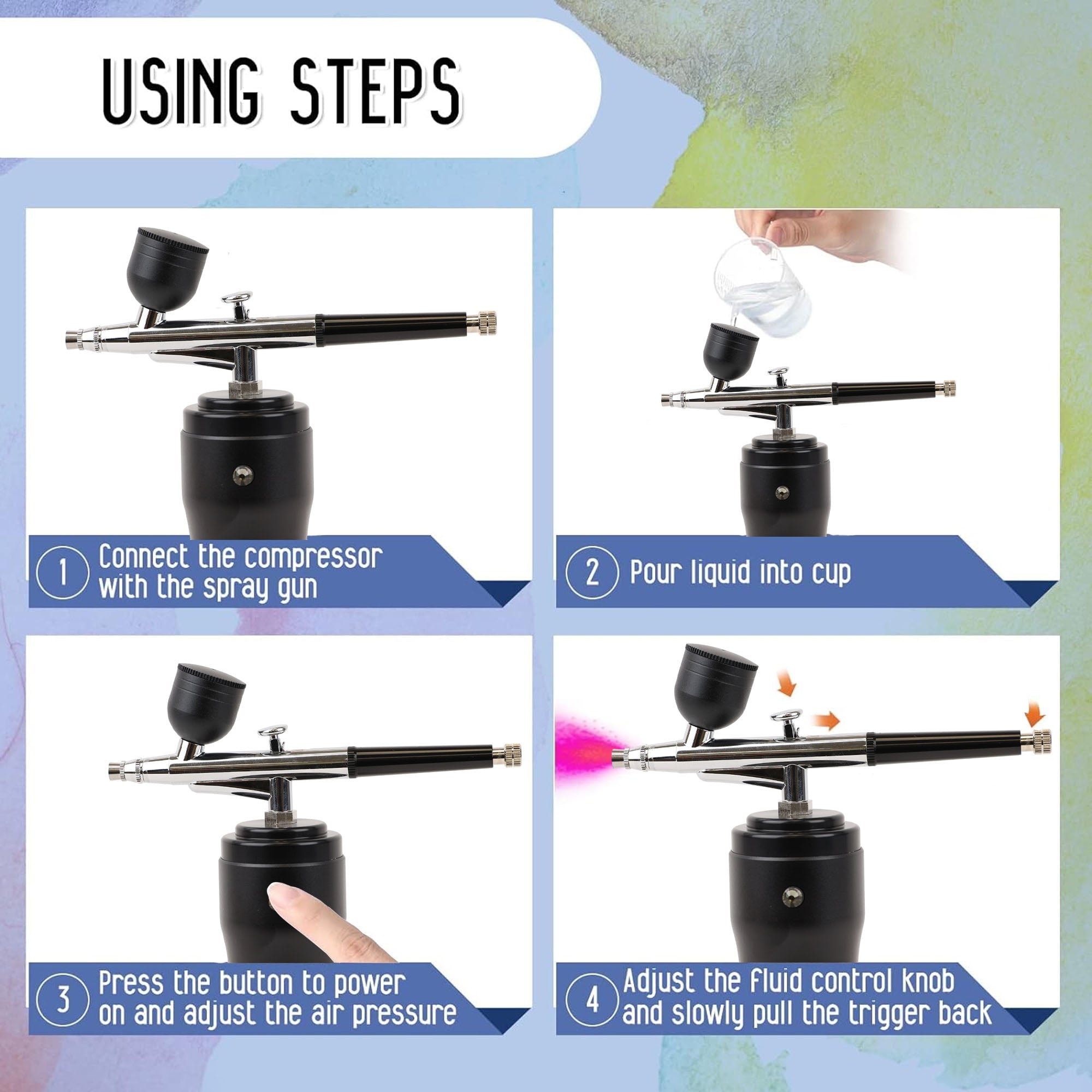 Eson - Cordless Airbrush Kit Portable Mini Airbrush Gun with Compressor Black