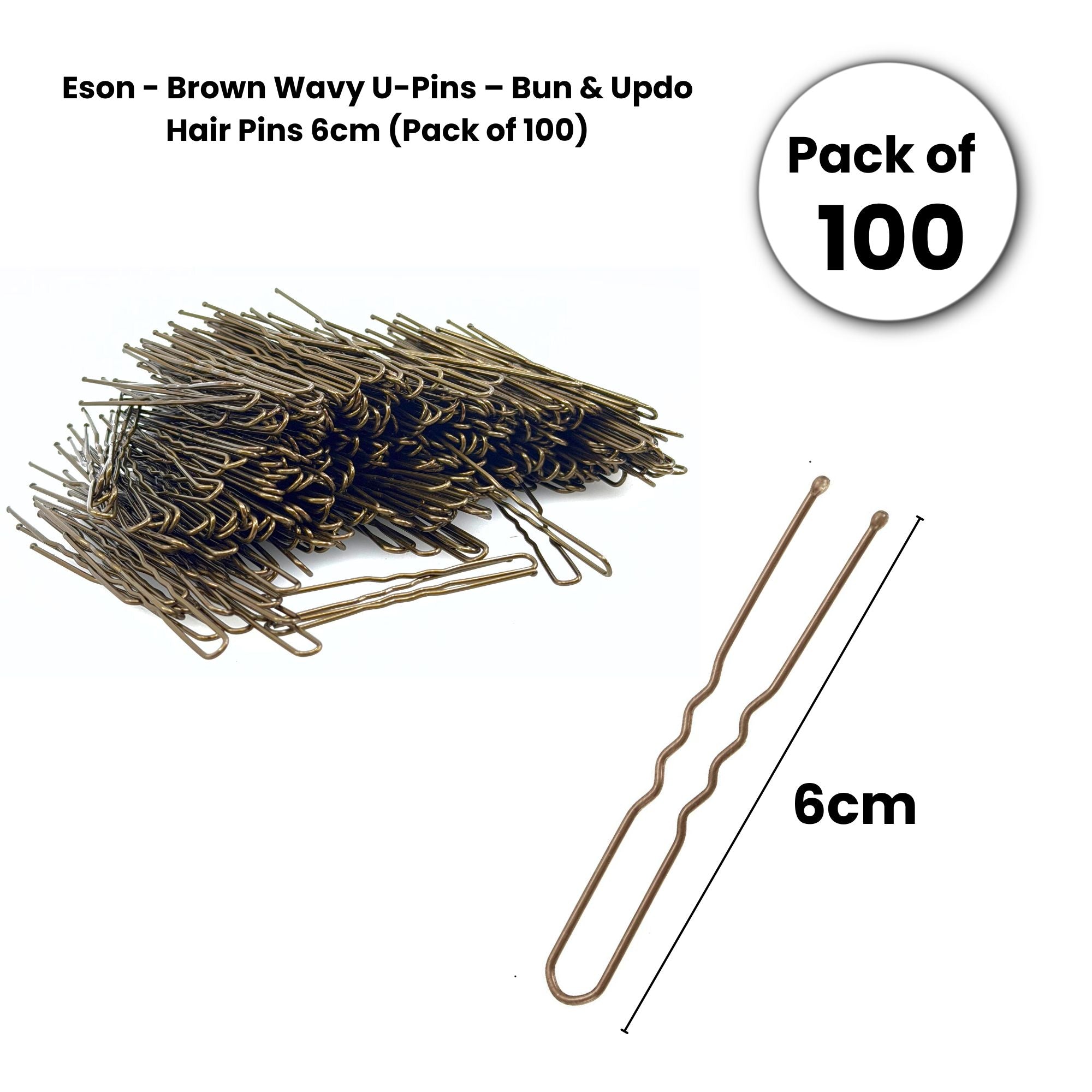 Eson - Brown Wavy U-Pins – Bun & Updo Hair Pins 6cm