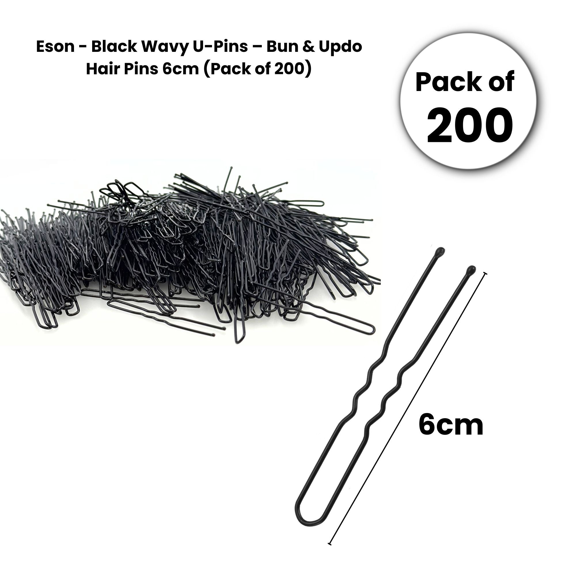 Eson - Black Wavy U-Pins – Bun & Updo Hair Pins 6cm