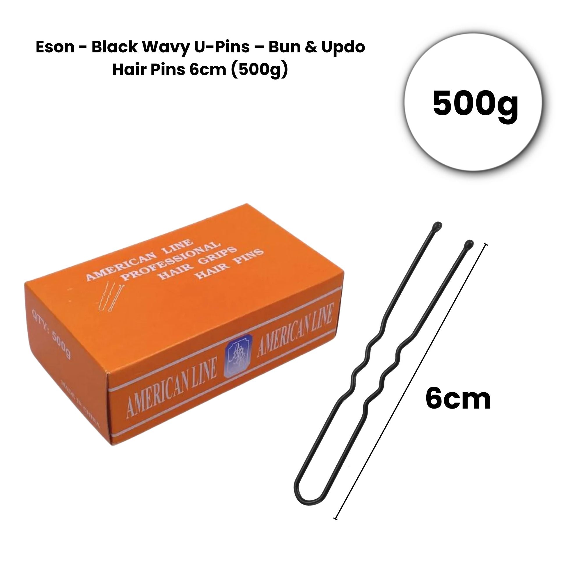 Eson - Black Wavy U-Pins – Bun & Updo Hair Pins 6cm