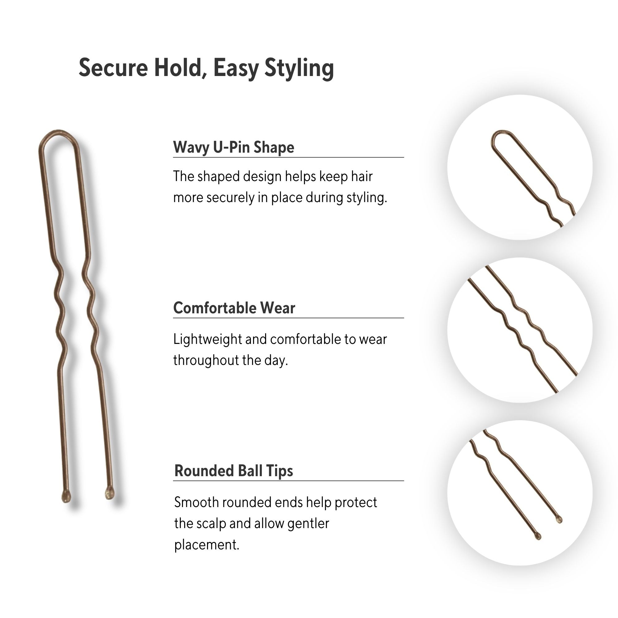 Eson - Brown Wavy U-Pins – Bun & Updo Hair Pins 5cm