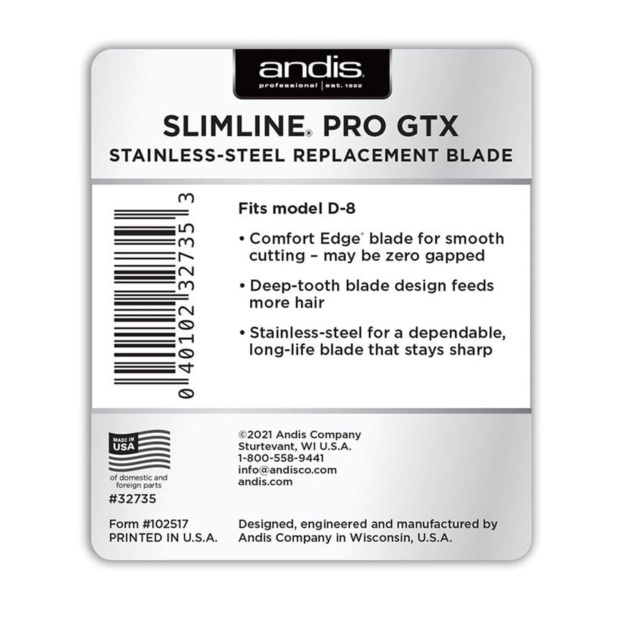 Andis - Slimline D8 PRO GTX Replacement Blade #32735 - Eson Direct