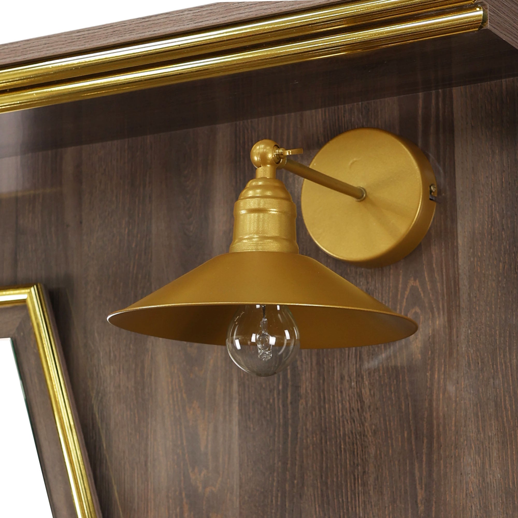 Barber Station Unit - Dark Wood Station With Hexagonal LED Mirror & Gold Trim
