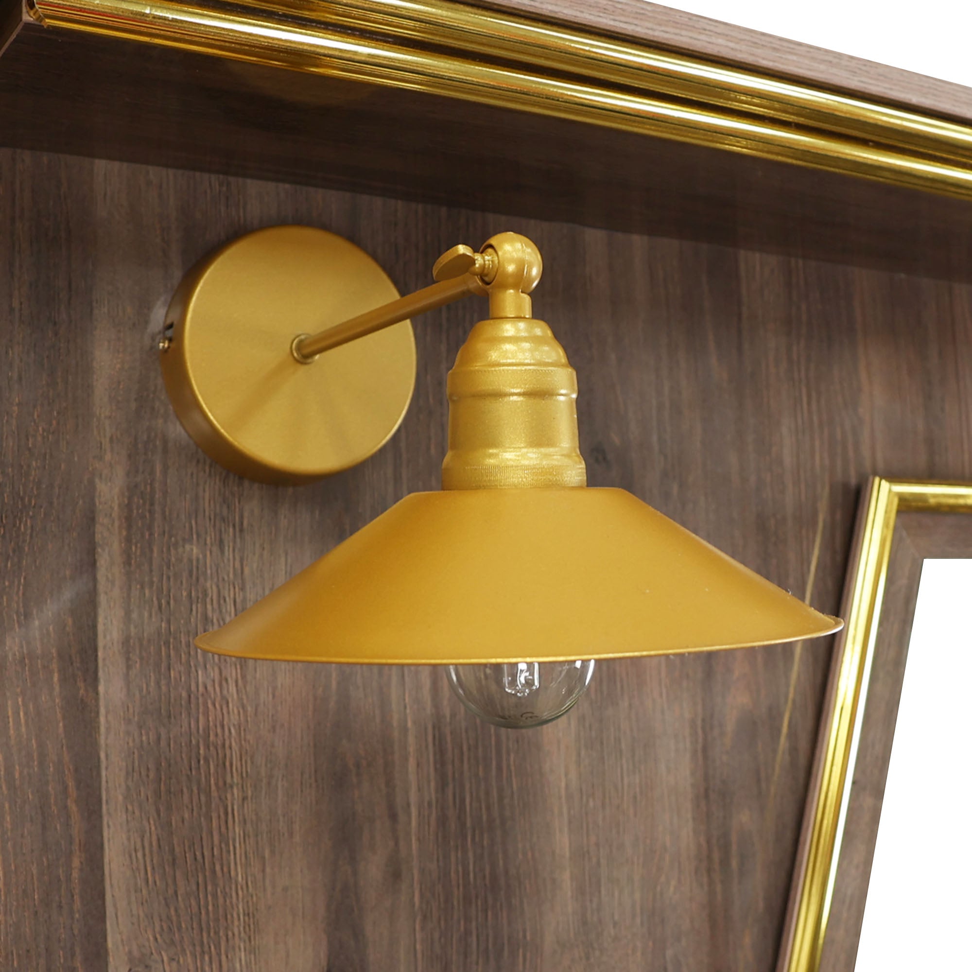 Barber Station Unit - Dark Wood Station With Hexagonal LED Mirror & Gold Trim