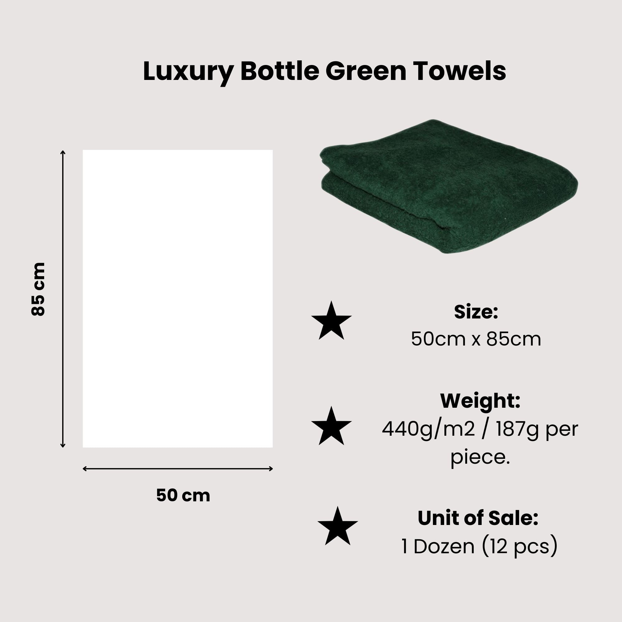 Hair Tools - Luxury Bottle Green Towels 50cm x 85cm 12 Pack