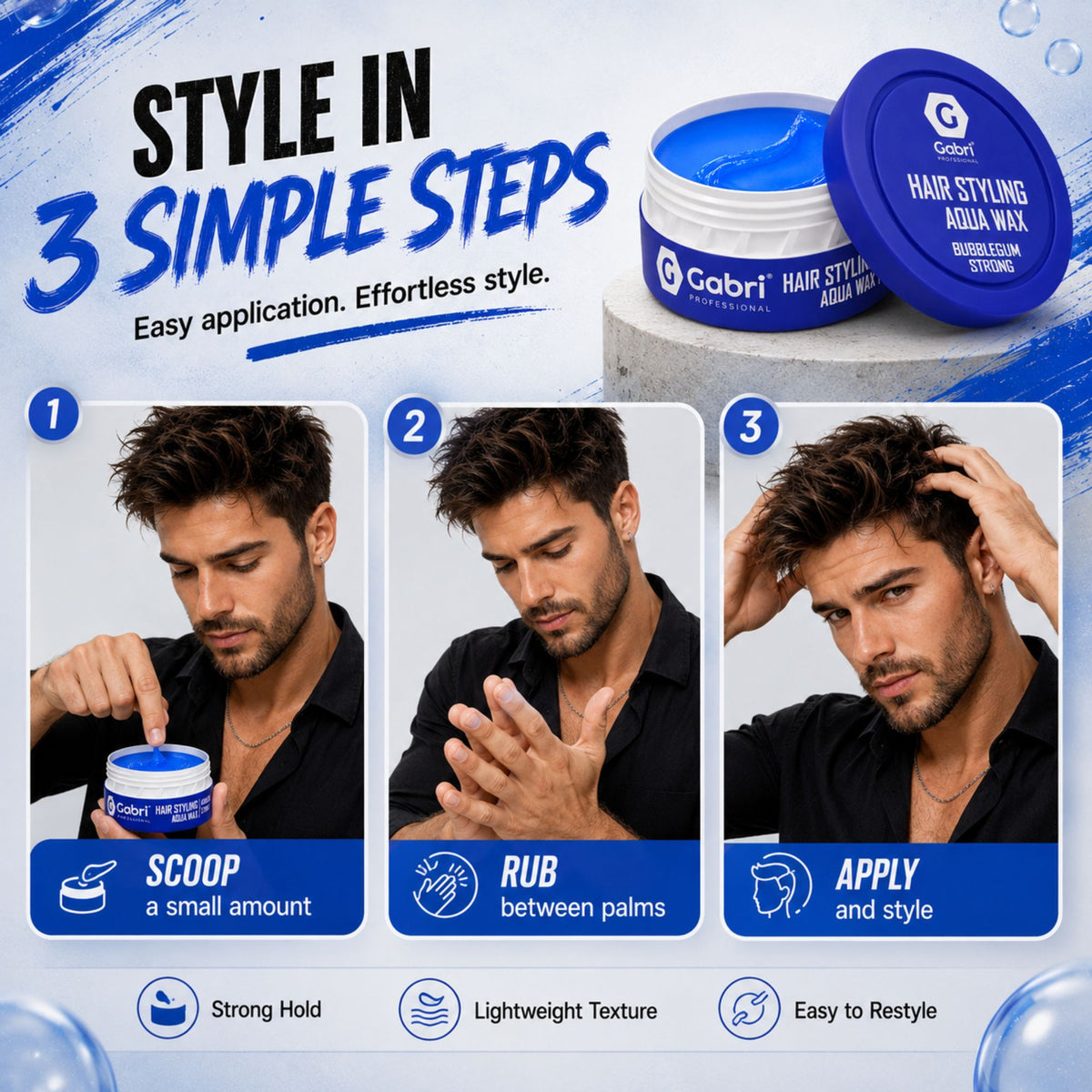 Gabri Professional - Hair Styling Aqua Wax Bubblegum Strong 150ml