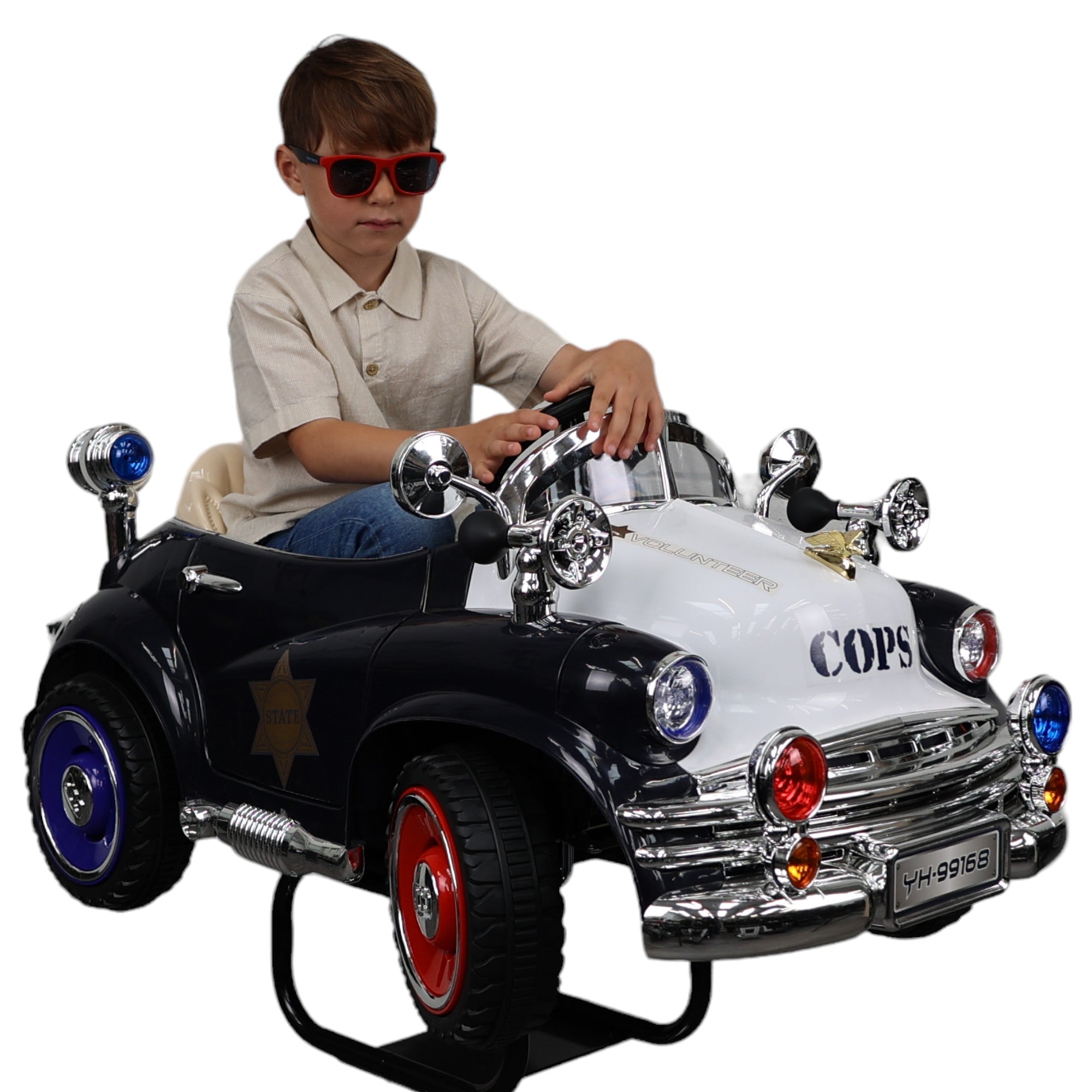 Kids Barber Chairs - Retro Police Car Navy Blue