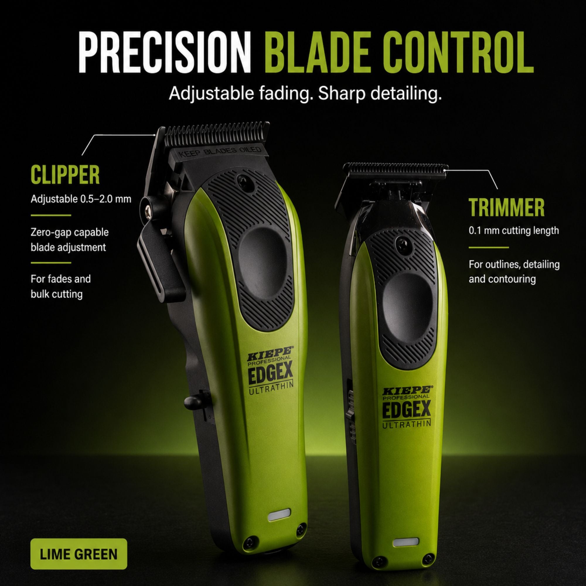 Kiepe - Professional Edge X Ultrathin Clipper & Trimmer Set - Lime Green