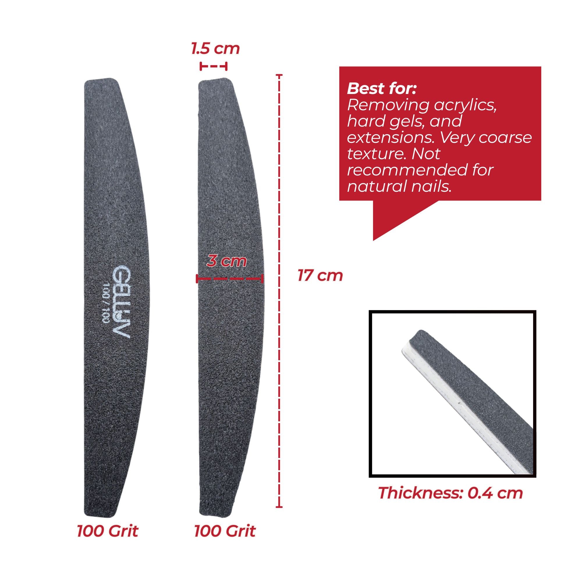 Gelluv - Double Sided Curved Files 100/100 Grit (Pack of 4)