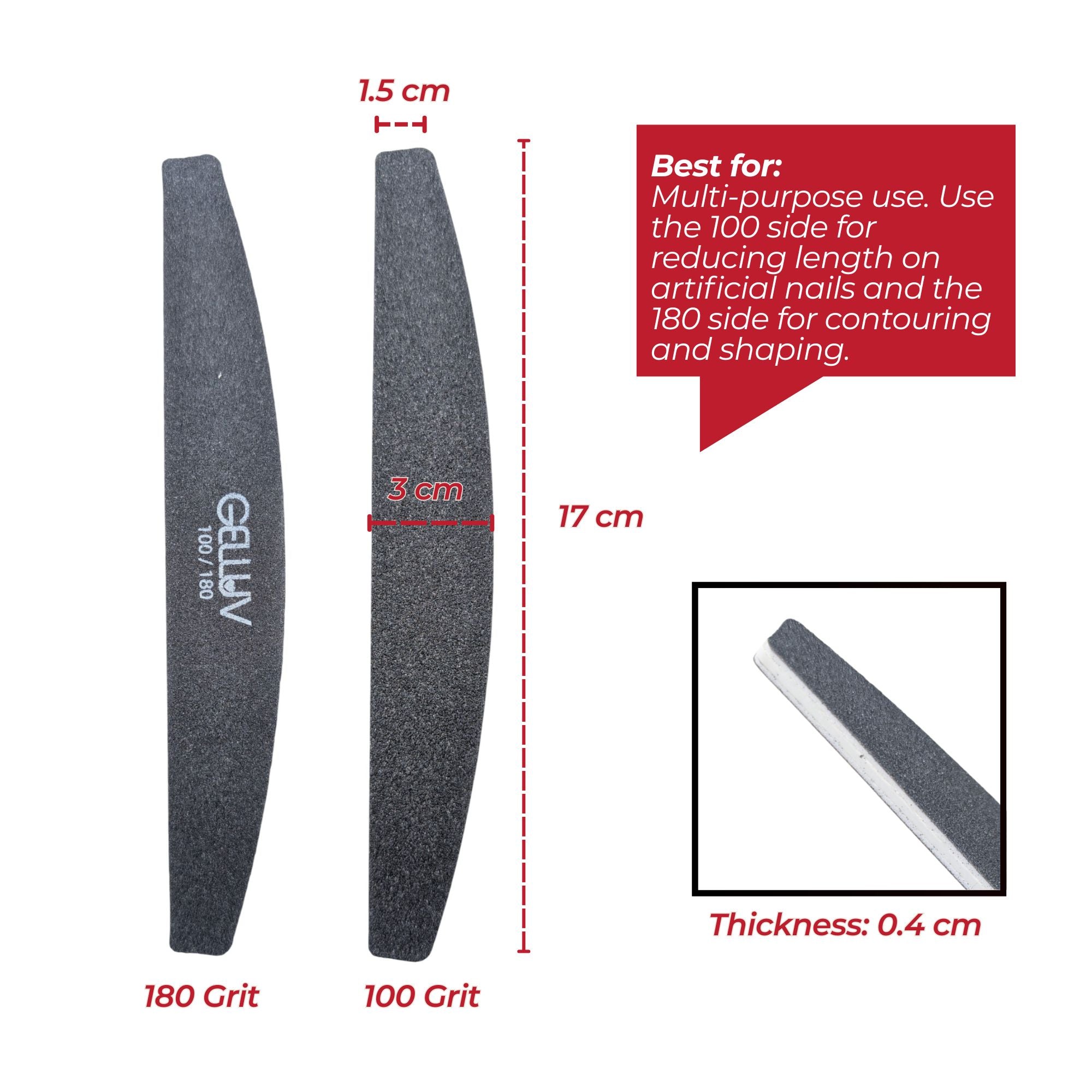 Gelluv - Double Sided Curved Files 100/180 Grit (Pack of 4)