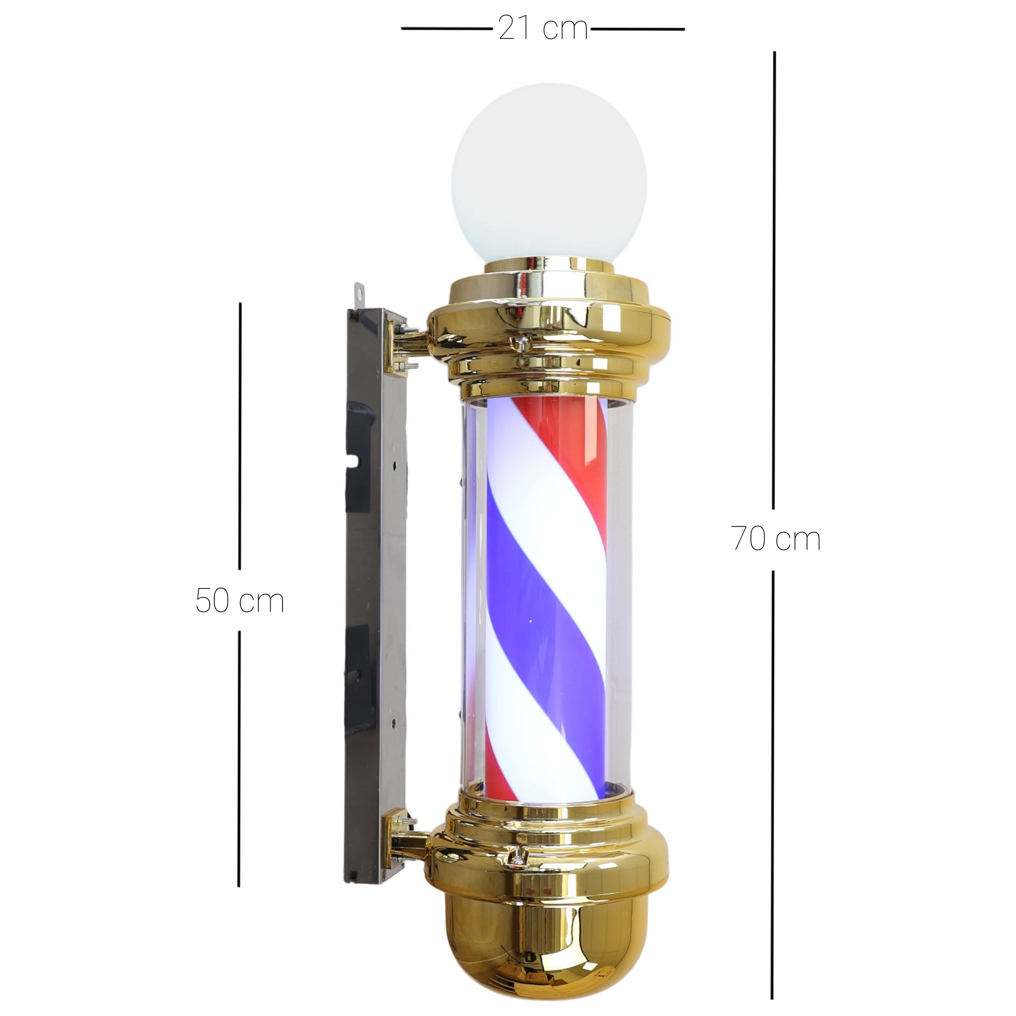 Gabri - Barber Pole Light With Open Sign (Gold Red White Blue Stripes) 70cm