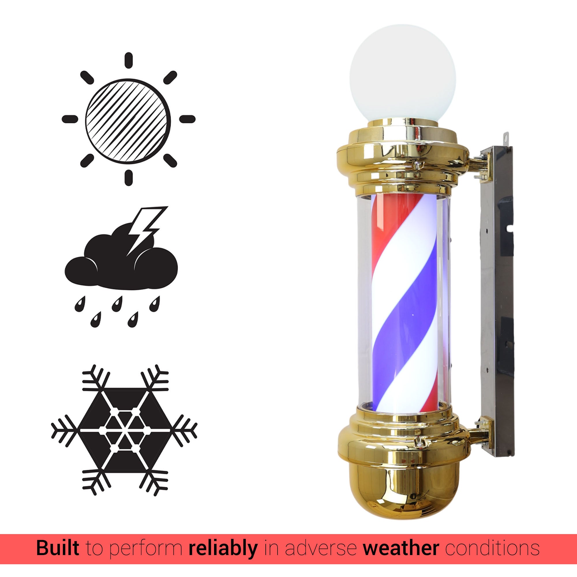 Gabri - Barber Pole Light With Open Sign (Gold Red White Blue Stripes) 70cm