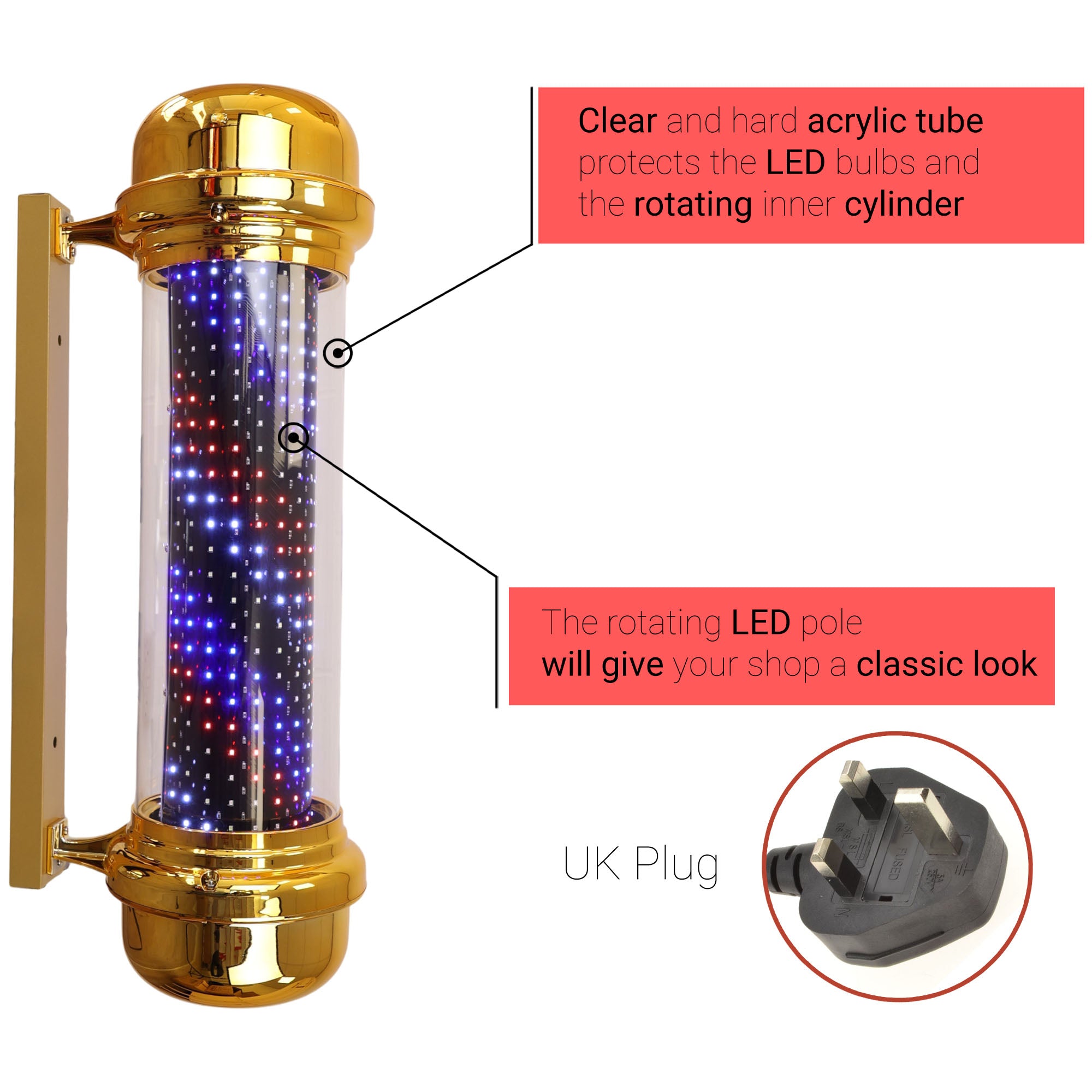 Gabri - Led Light Barber Pole Digital 5 Modes With Remote Control 71cm