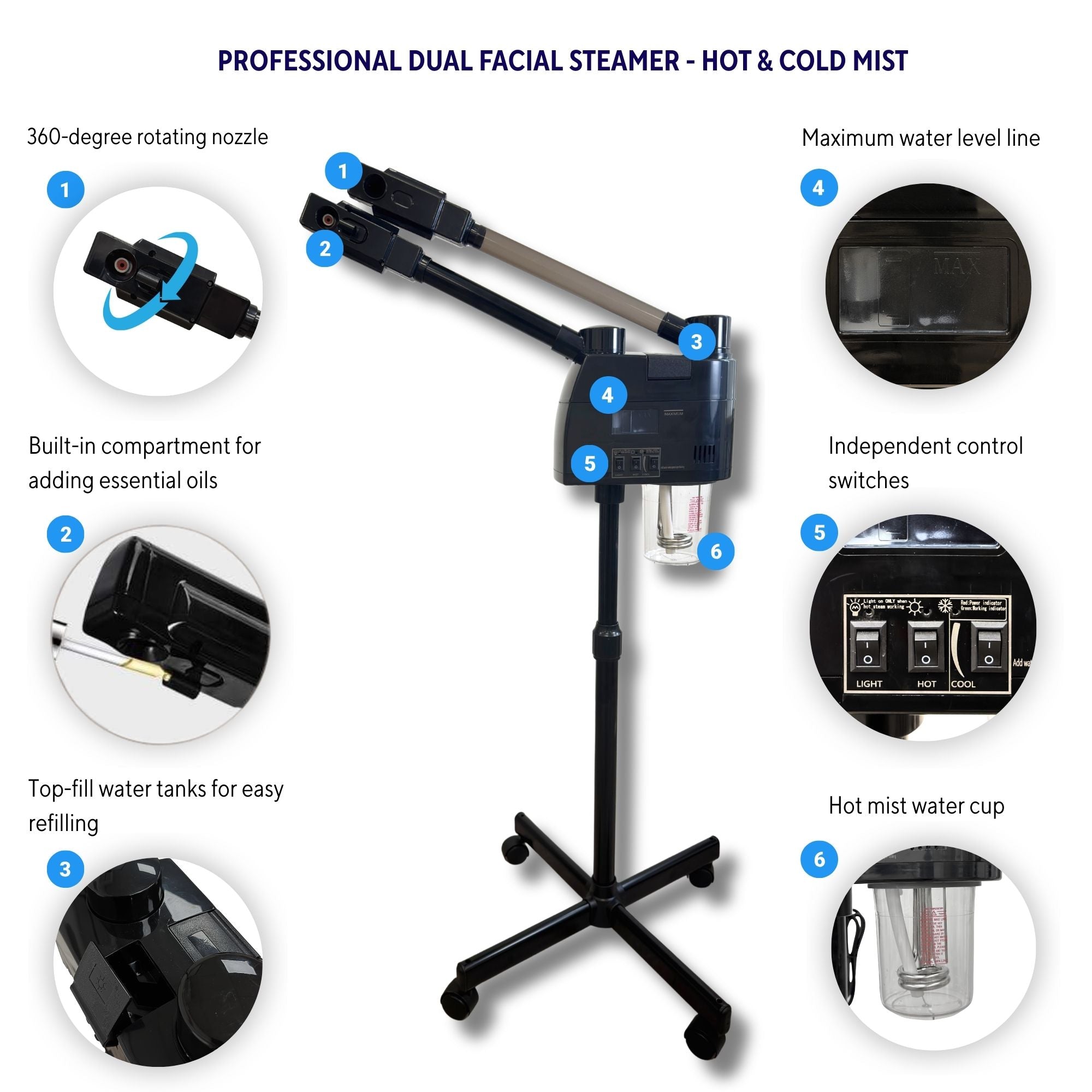 Eson - Professional 2-in-1 Hot & Cold Facial Steamer with UV Ozone Purifier - Black