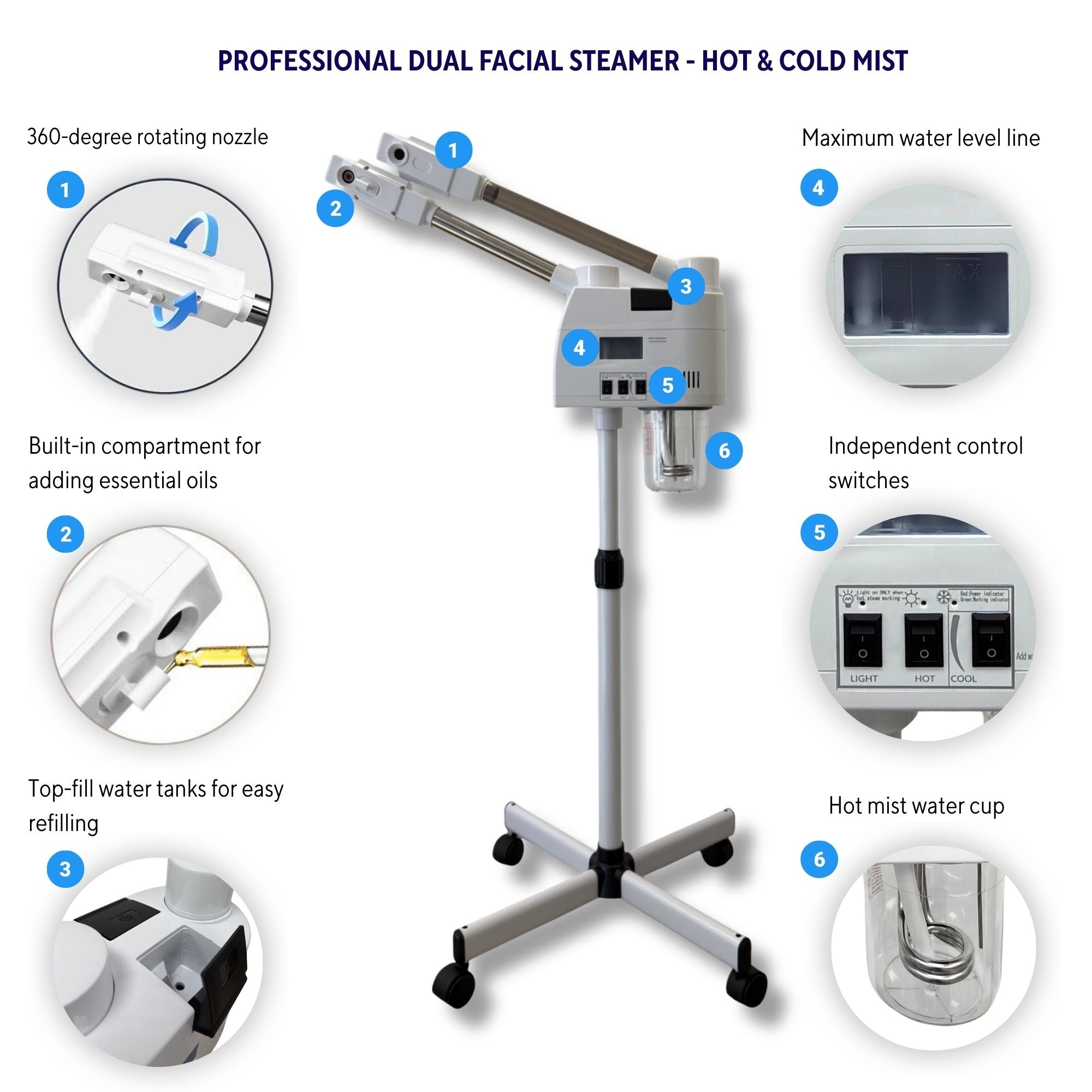 Eson - Professional 2-in-1 Hot & Cold Facial Steamer with UV Ozone Purifier - White