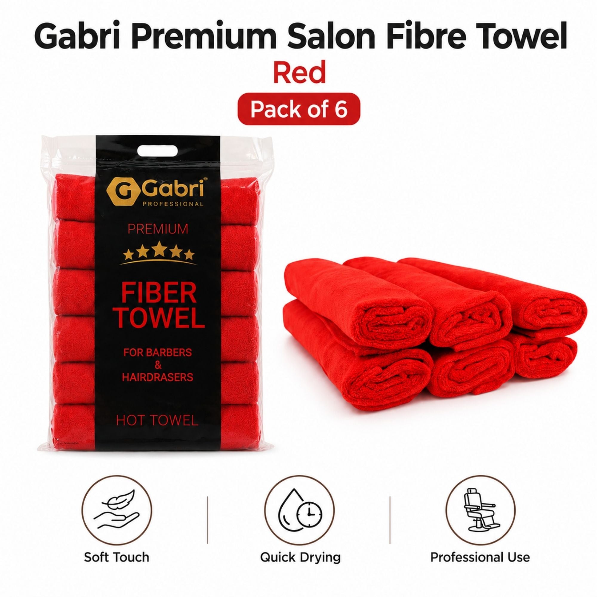 Gabri - Premium Salon Fibre Towel Red (Pack of 6)