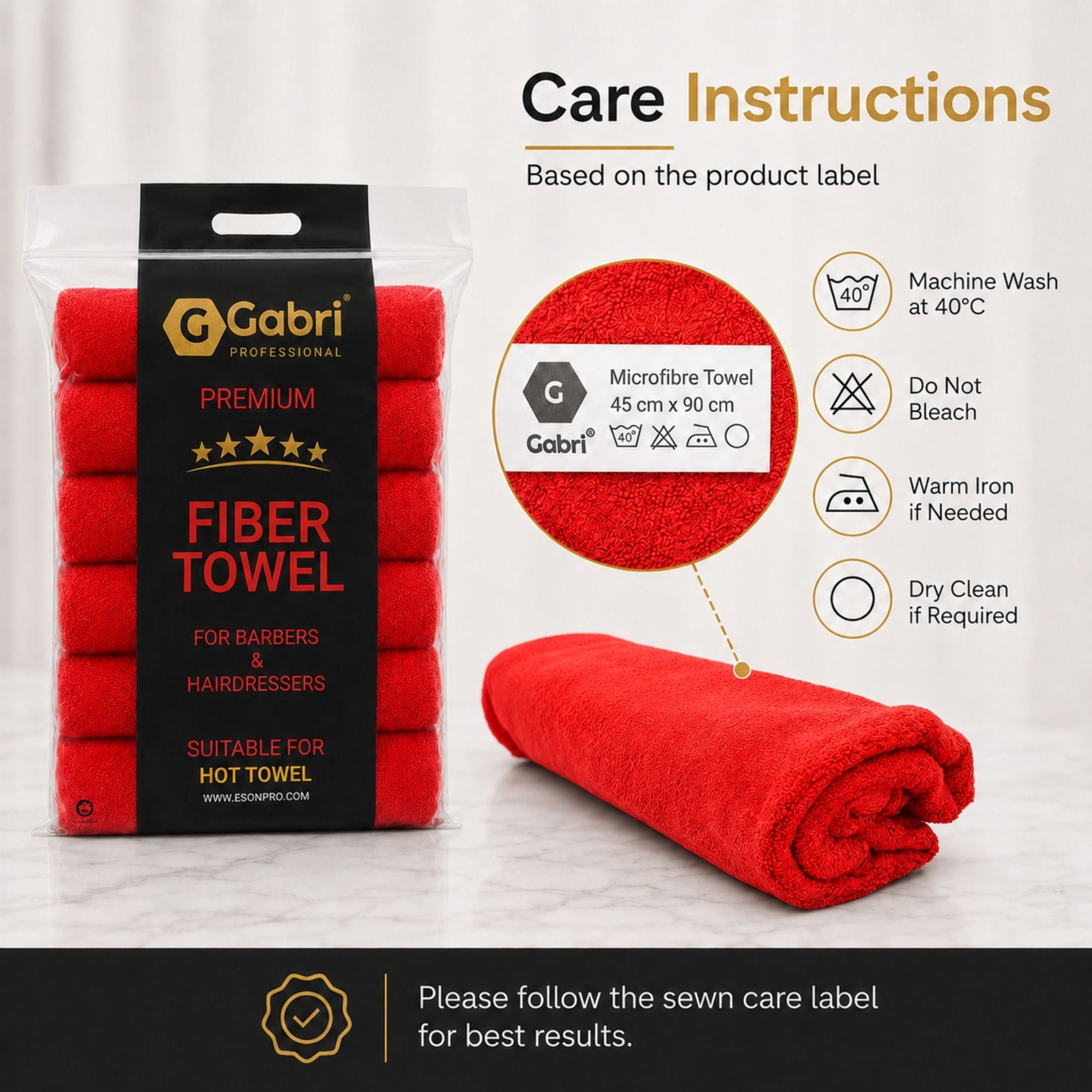 Gabri - Premium Salon Fibre Towel Red (Pack of 6)