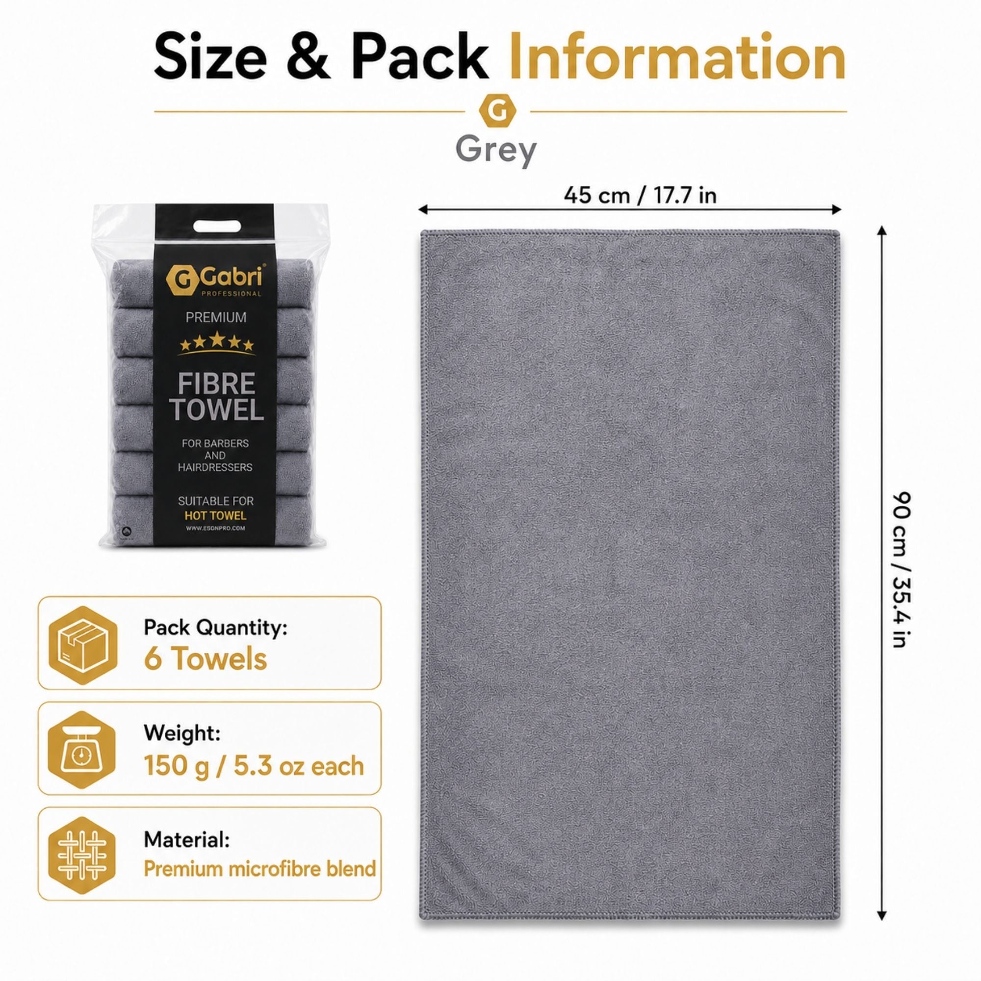 Gabri - Premium Salon Fibre Towel Grey (Pack of 6)