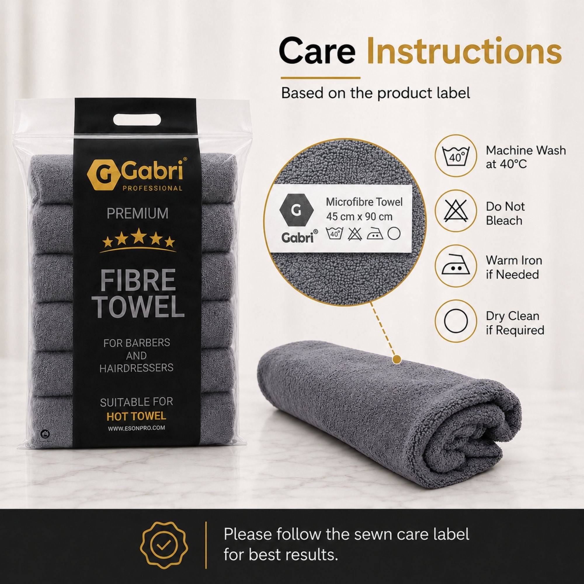 Gabri - Premium Salon Fibre Towel Grey (Pack of 6)