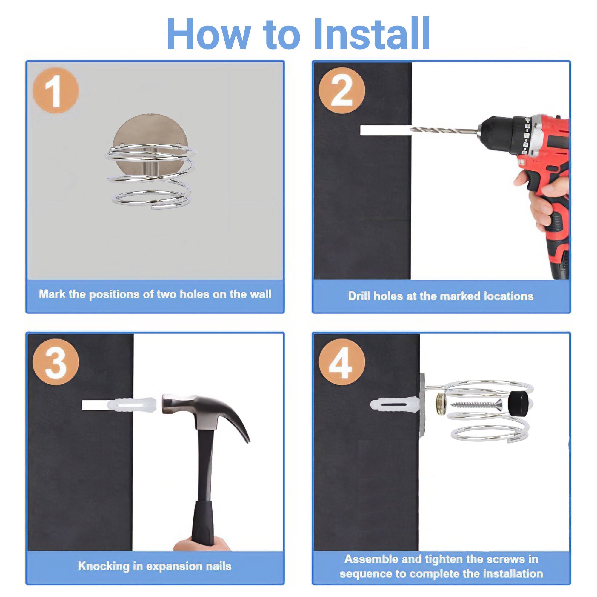 Eson - Hair Dryer Holder Wall Mounted Spiral Shape