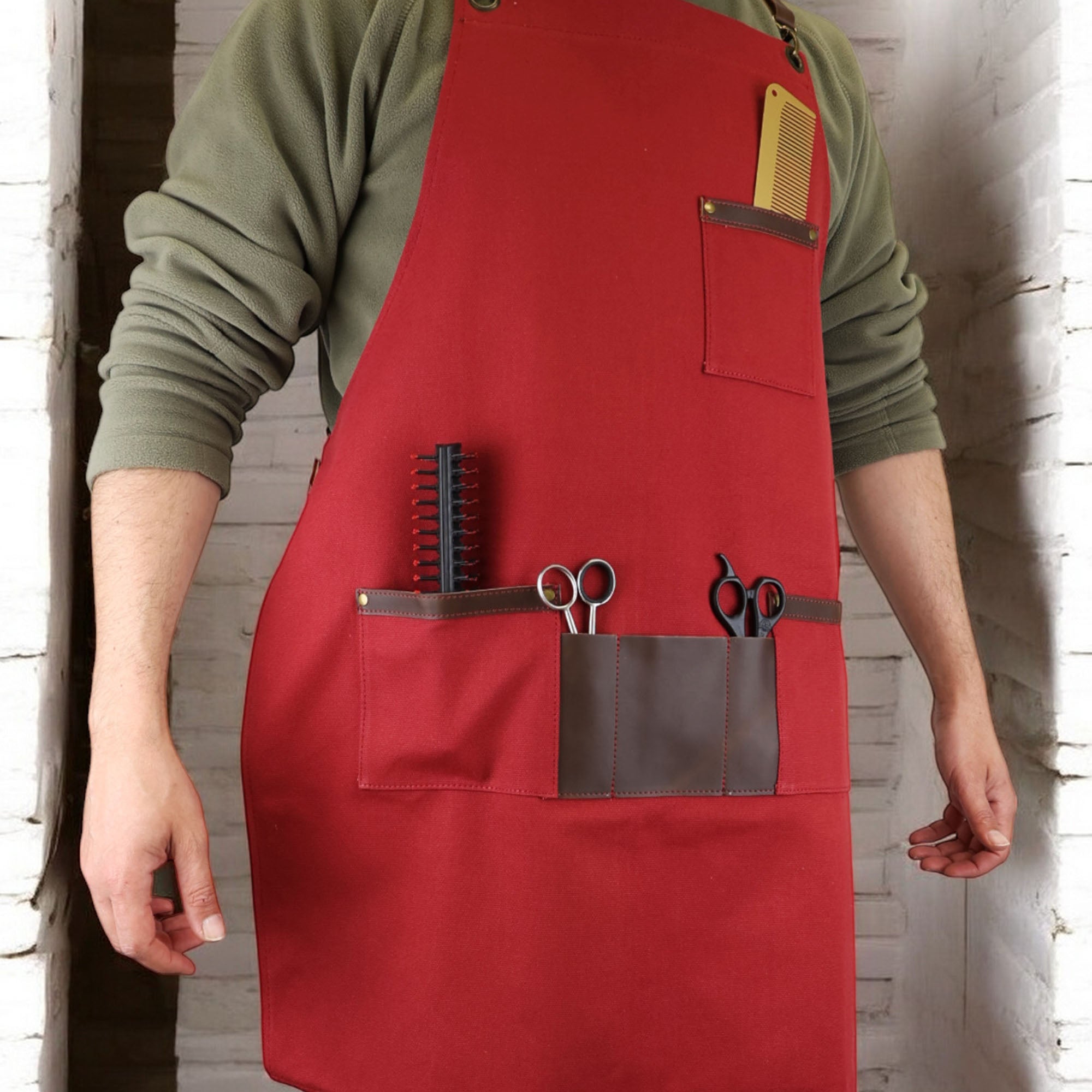 Eson - Hair Cutting Apron Premium Canvas & Leather Collection