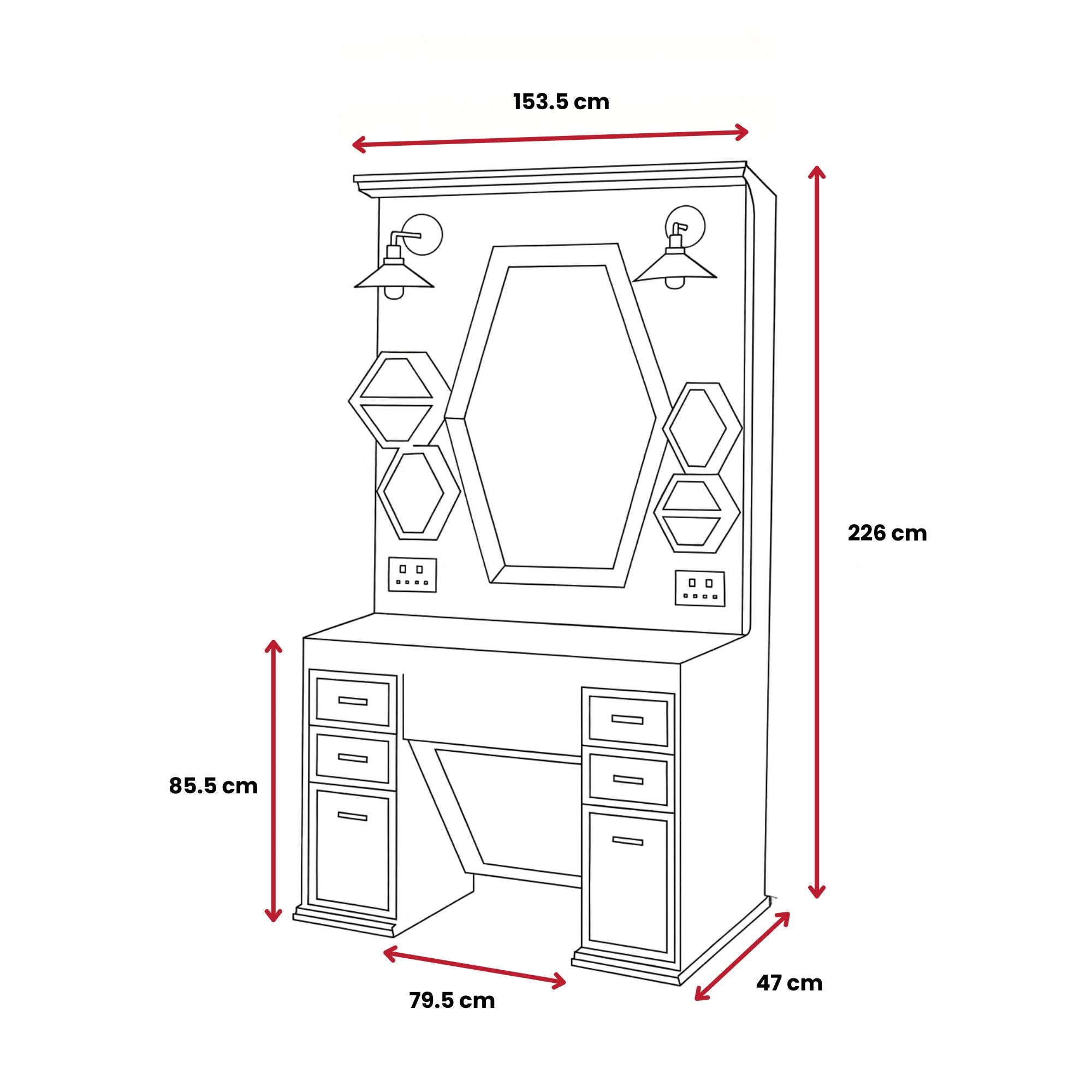 Barber Station Unit - Light Wood Station With Sink & Hexagonal LED Mirror