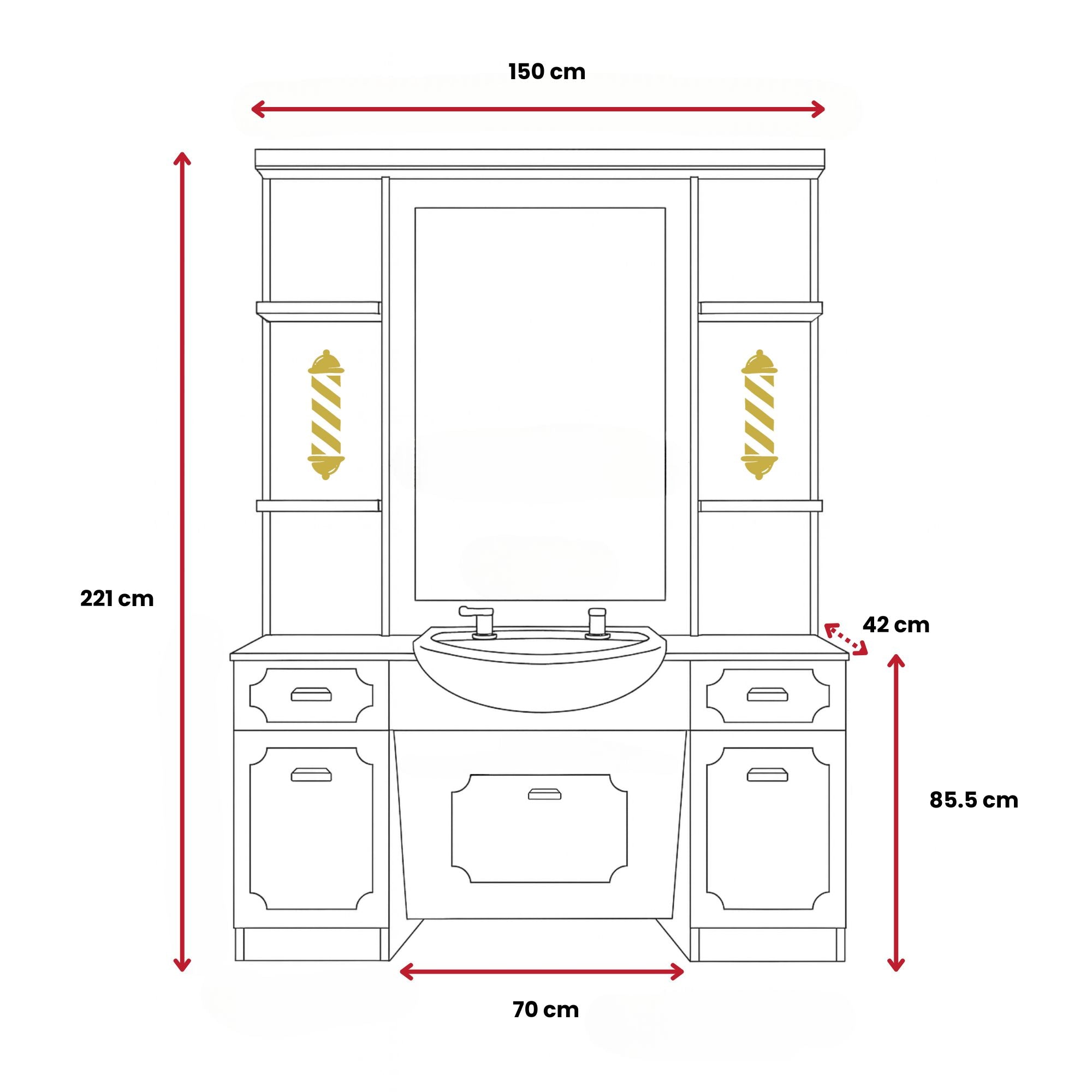 Barber Station Unit - Luxurious Black & Gold Station With Marble Accents