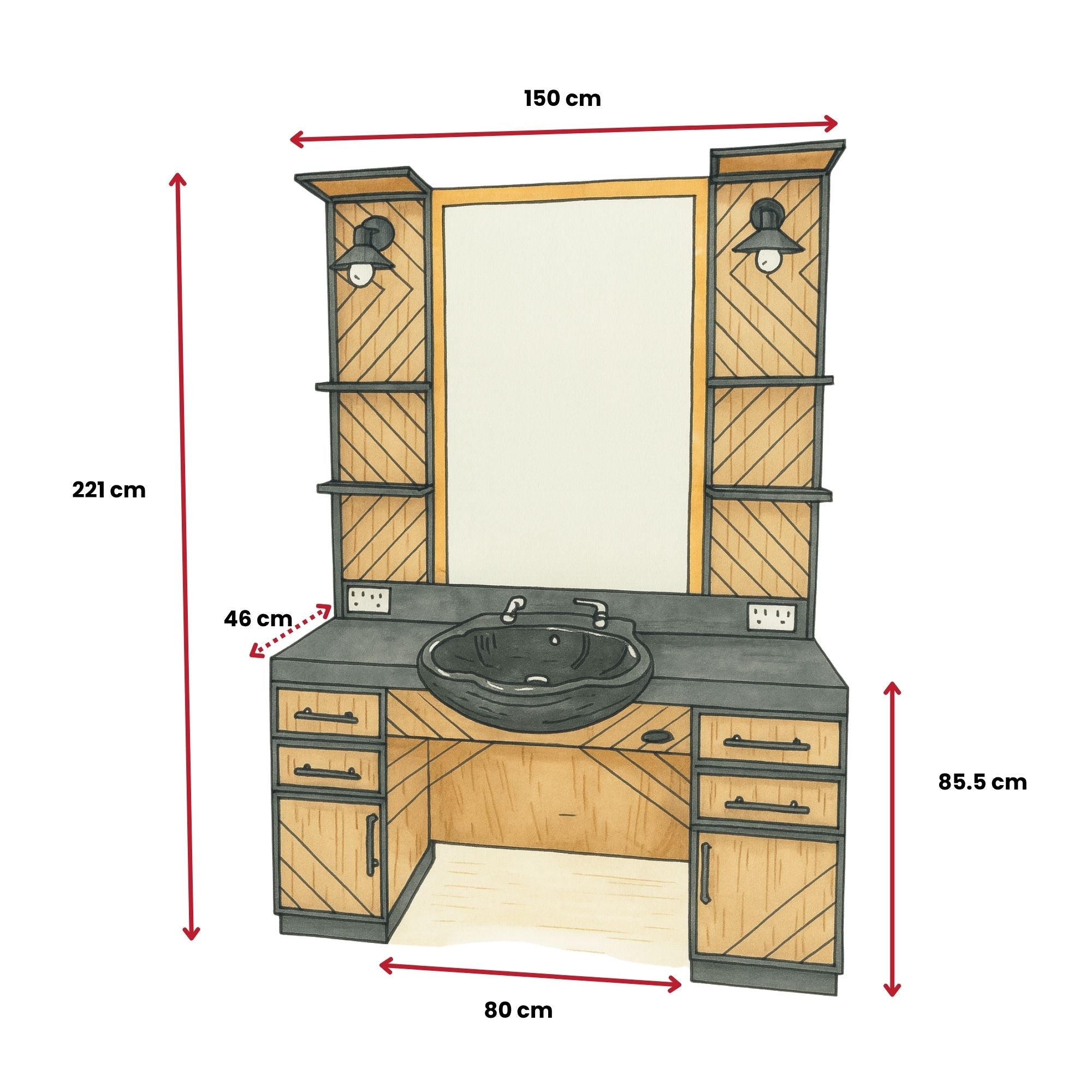 Barber Station Unit - Industrial Farmhouse Barber Station With Integrated Sink & LED Lighting