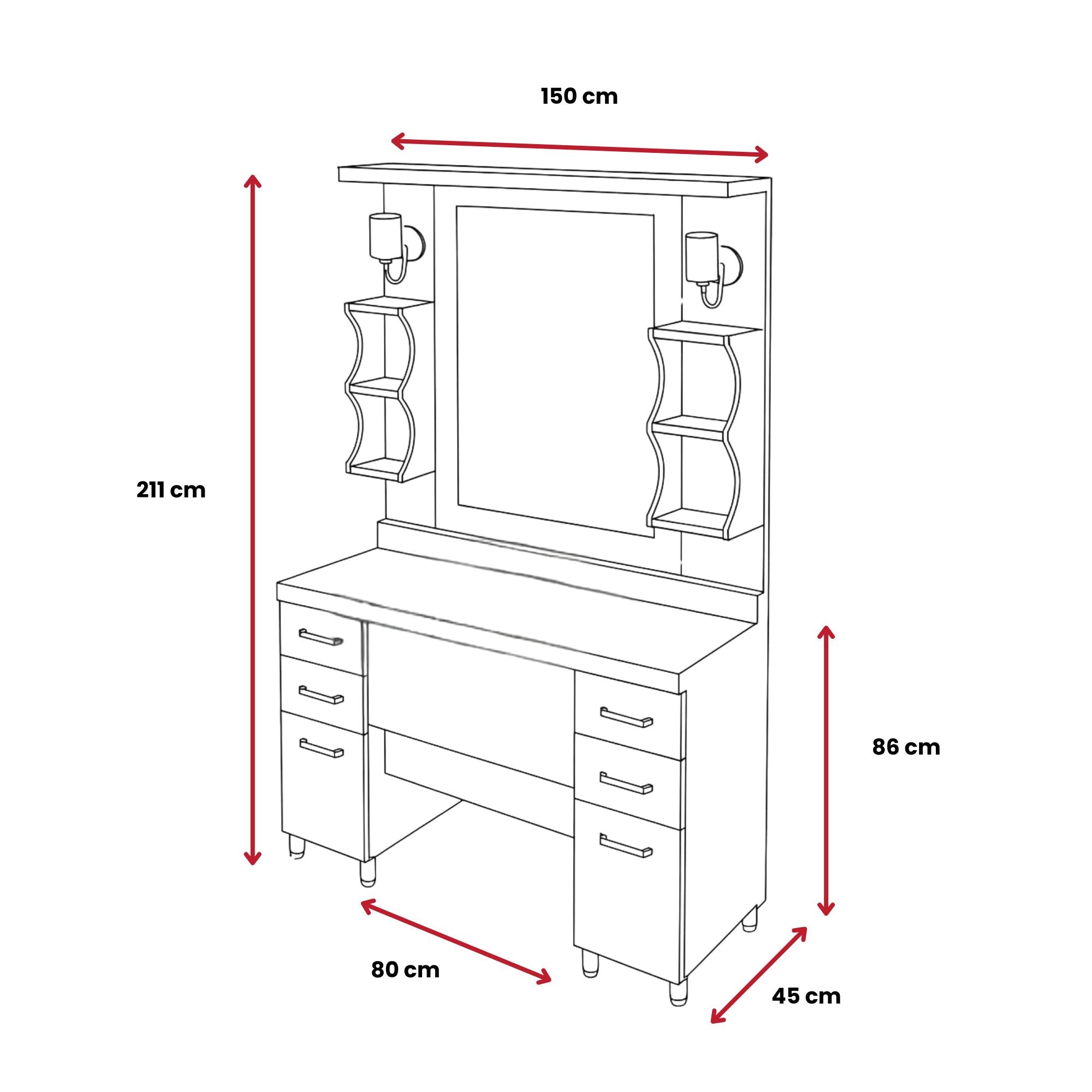 Barber Station Unit - Light Oak Effect Styling Station With Sconce Lights