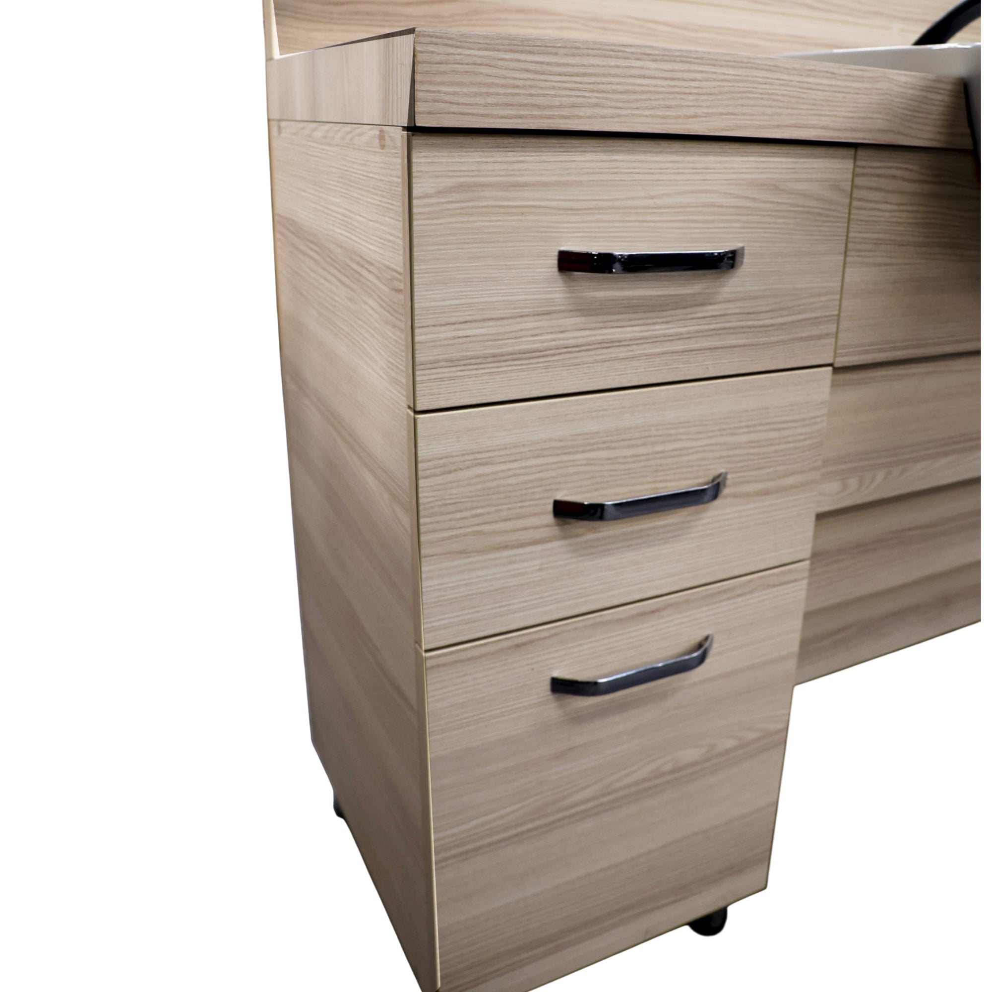 Barber Station Unit - Light Oak Effect Styling Station With White Sink & Sconce Lights