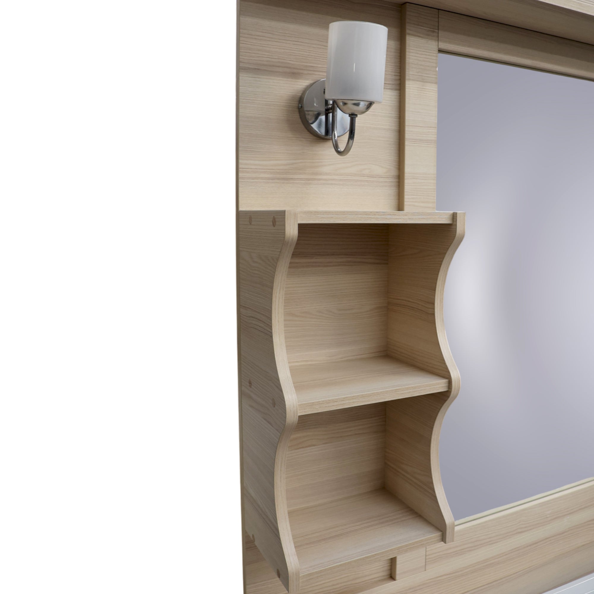 Barber Station Unit - Light Oak Effect Styling Station With White Sink & Sconce Lights