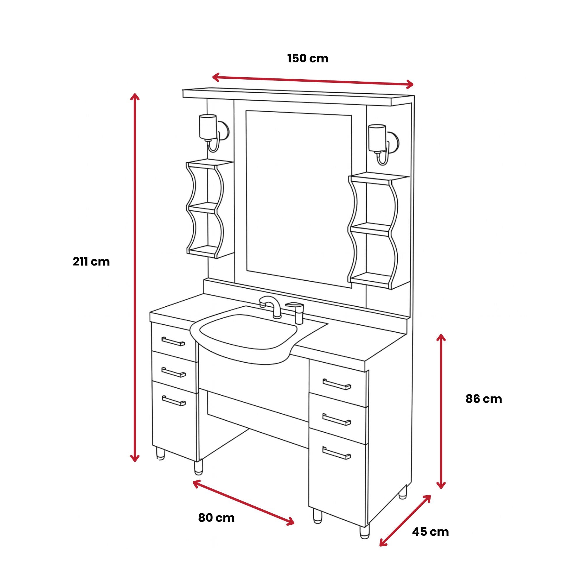 Barber Station Unit - Light Oak Effect Styling Station With White Sink & Sconce Lights