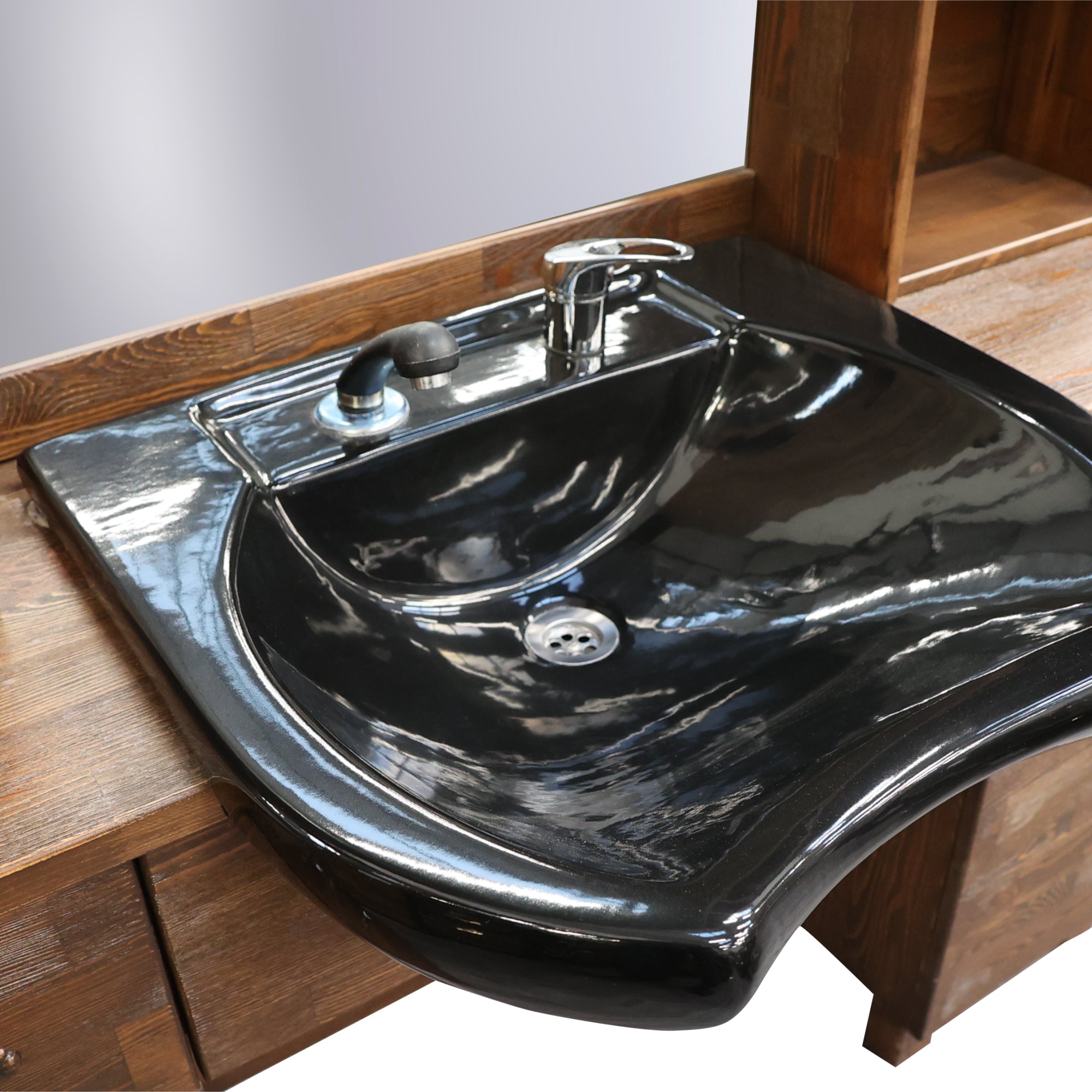 Barber Station Unit - Traditional Dark Wood Unit With Multi-Shelf Storage