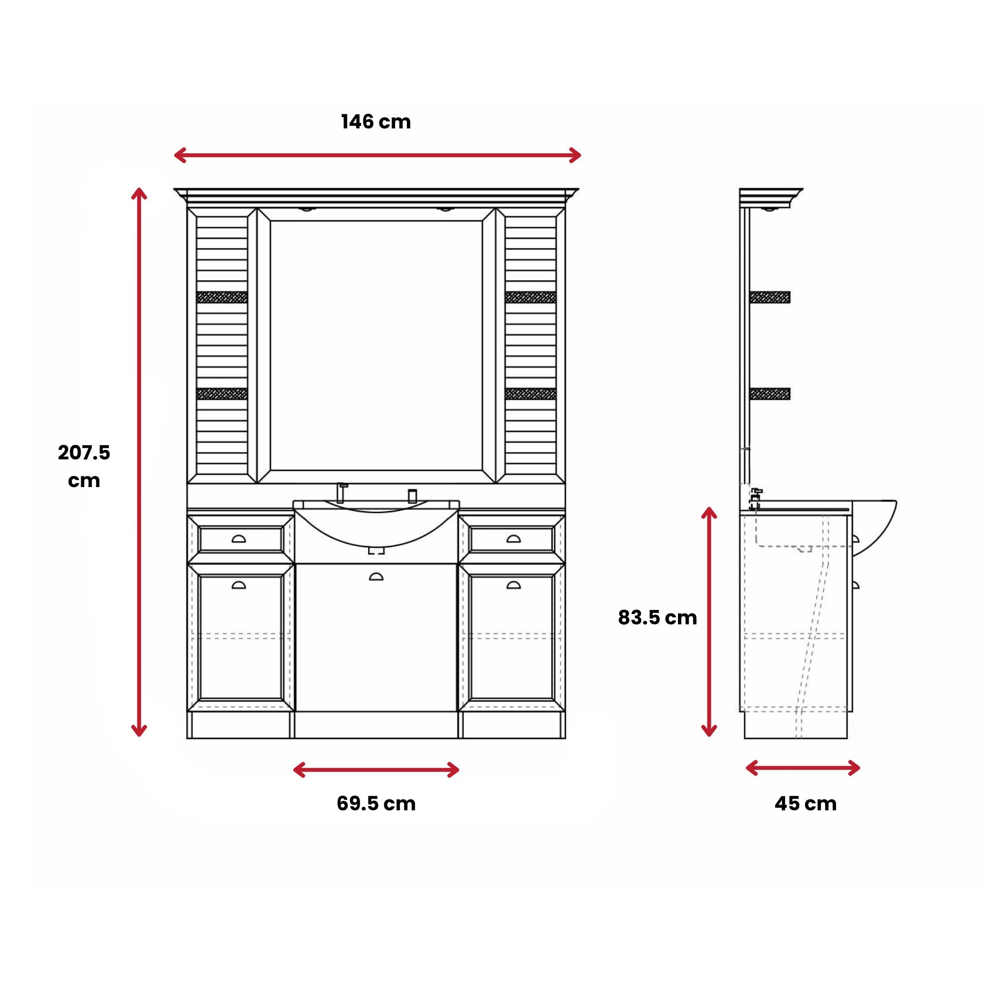 Barber Station Unit - Dark Wood Station With White Countertop Basin