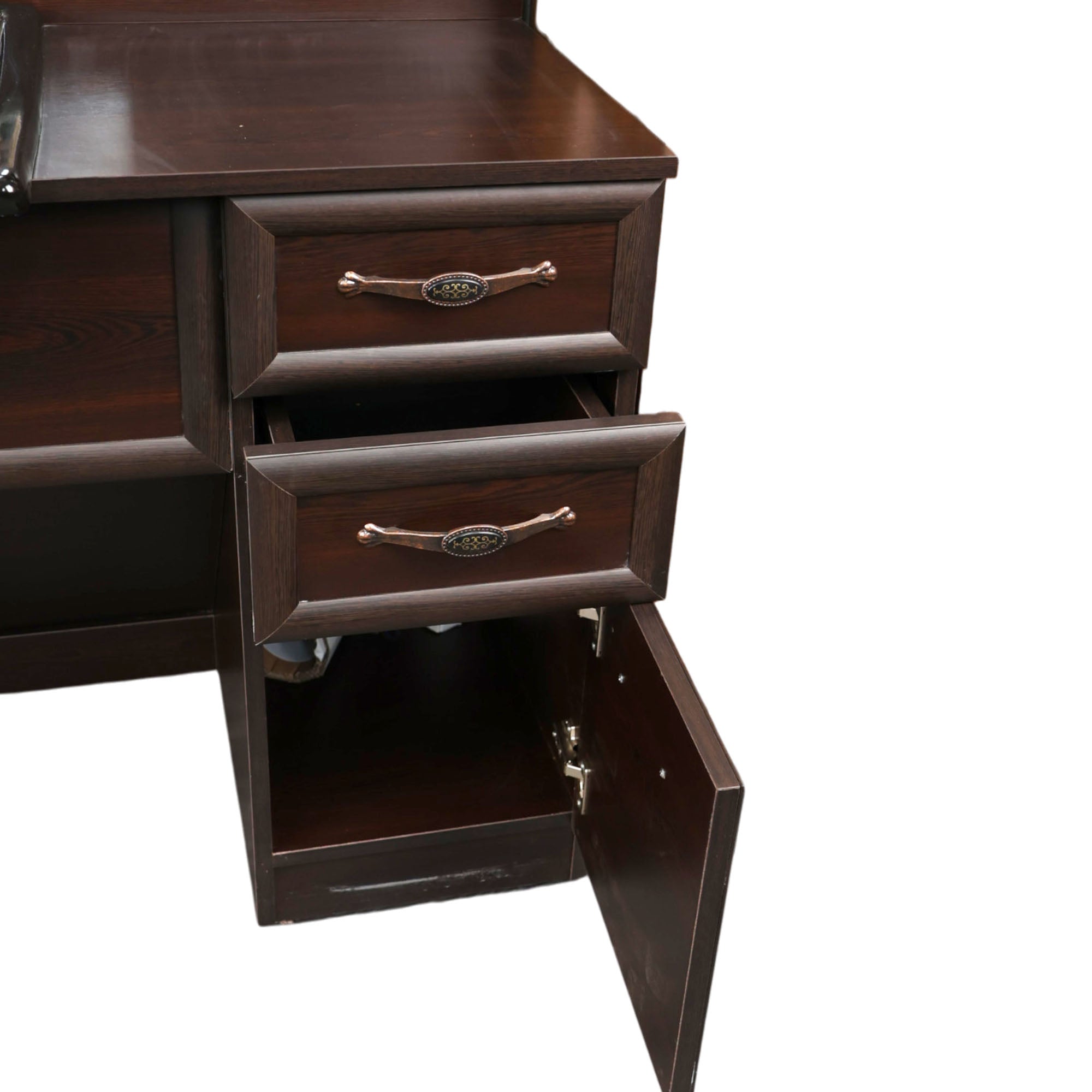 Barber Station Unit - Dark Walnut Finish Station With Black Basin